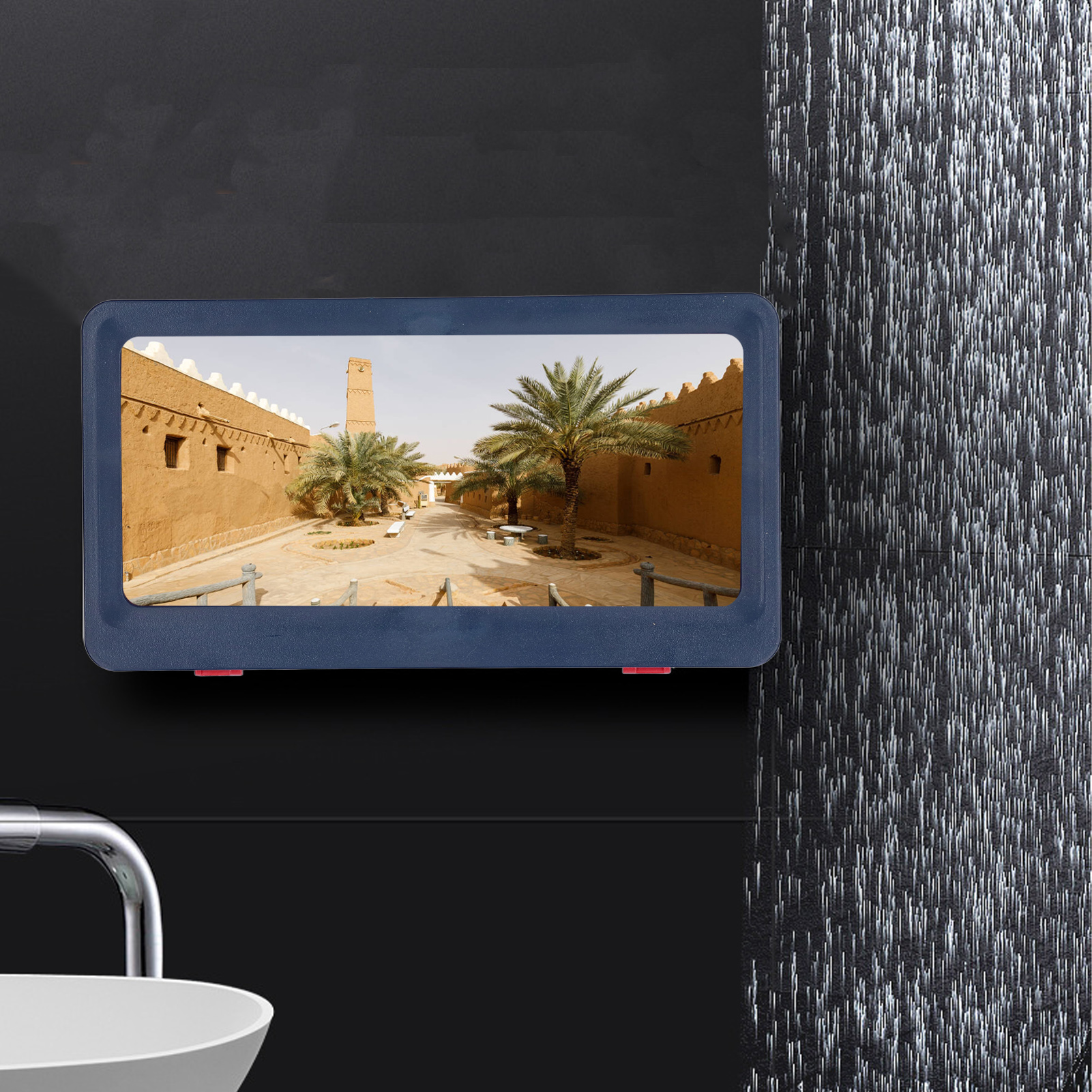 Tablet-hülle, Handybox, Touchscreen, Wasserdichte Badezimmerhalterung, Wandhalterung, Kein Bohren Erforderlich, Schutzhülle Für Tablets, Handyhalterung, Blau.