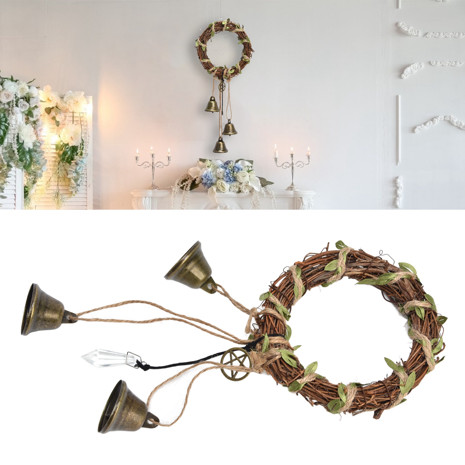 Windspiel Aus Weide, Ring Aus Weidenseil, Glocke, Geflochtener Weidenblumenkranz, Hochzeits- Oder Wohndekoration, Runder Stil B