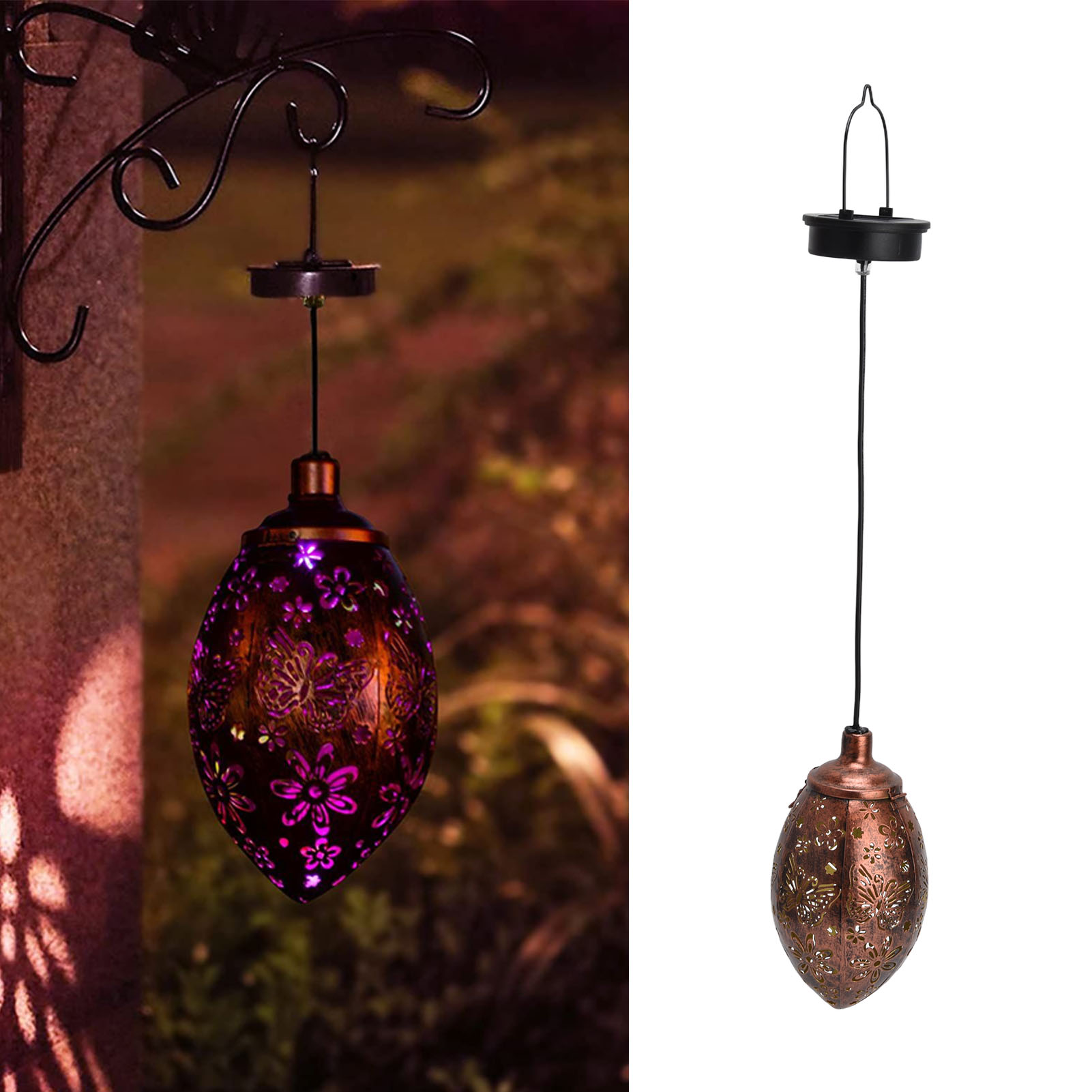 Durchbrochene, Tropfenförmige Schmiedeeisenlampe, Solarbetrieben, Mit Umschaltbaren Warmweißen/rgb-farbverlaufslichtmodi.