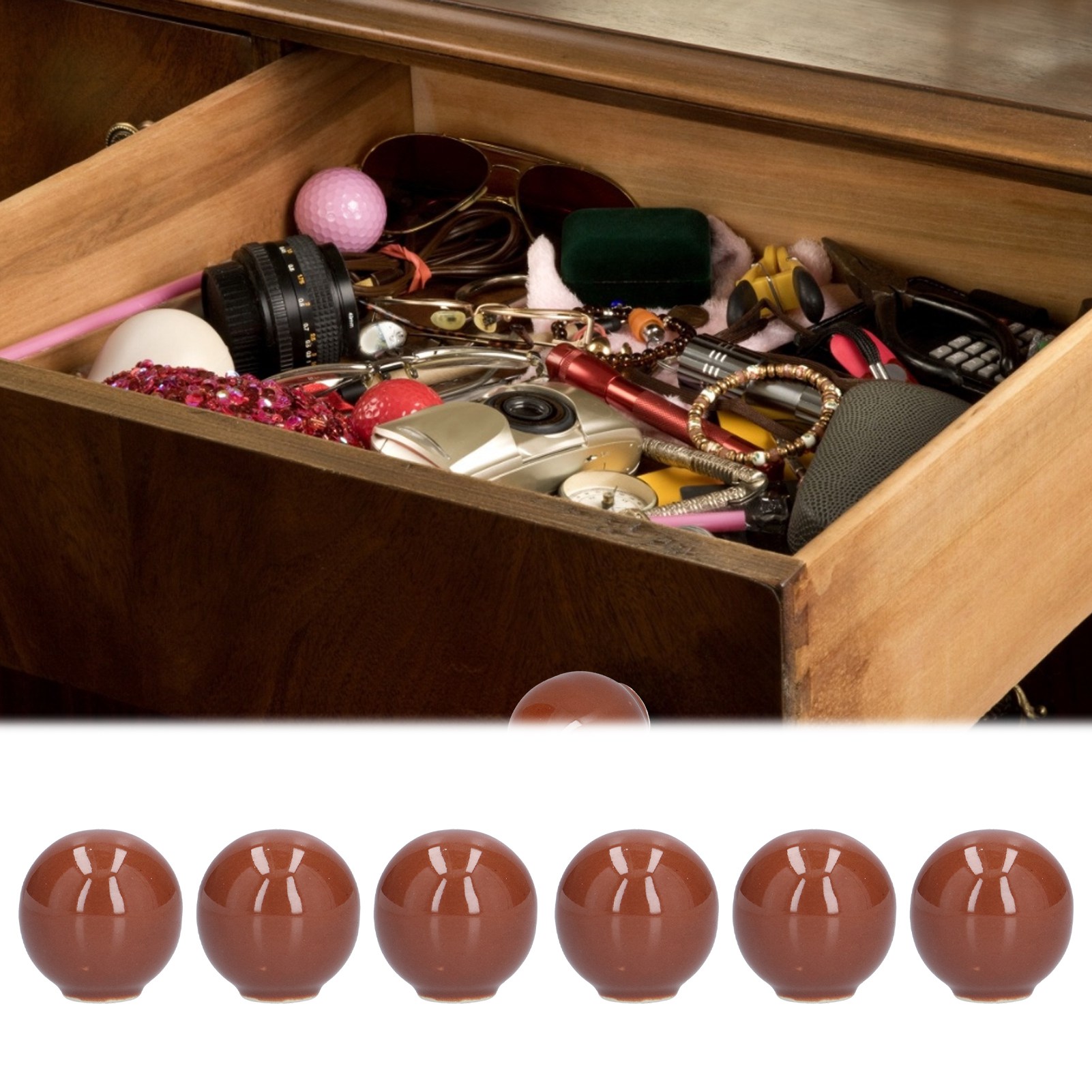6 Sets/eins Zu Verkaufen: Schranktürgriffe, Einfache Kugelgriffe Für Schrankschubladen, Runde Griffe Mit Einem Loch, Flaschendeckelförmige Griffe, Große Braune Größe 1113.