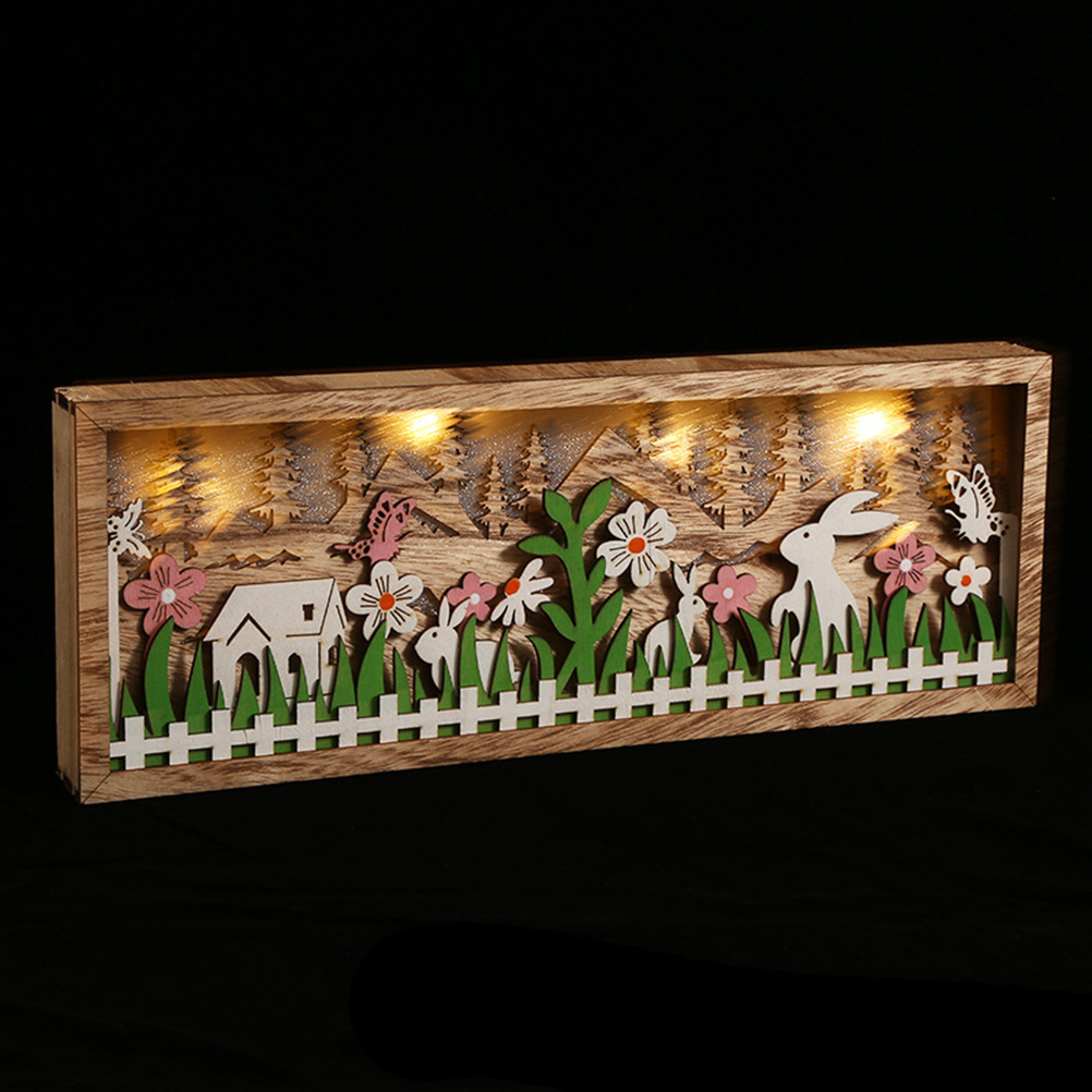 Dekorative Hölzerne Osterlampe, Bilderrahmen In Hasen- Und Blumenform, Geschnitzt Und Bemalt, Einheitsgröße.