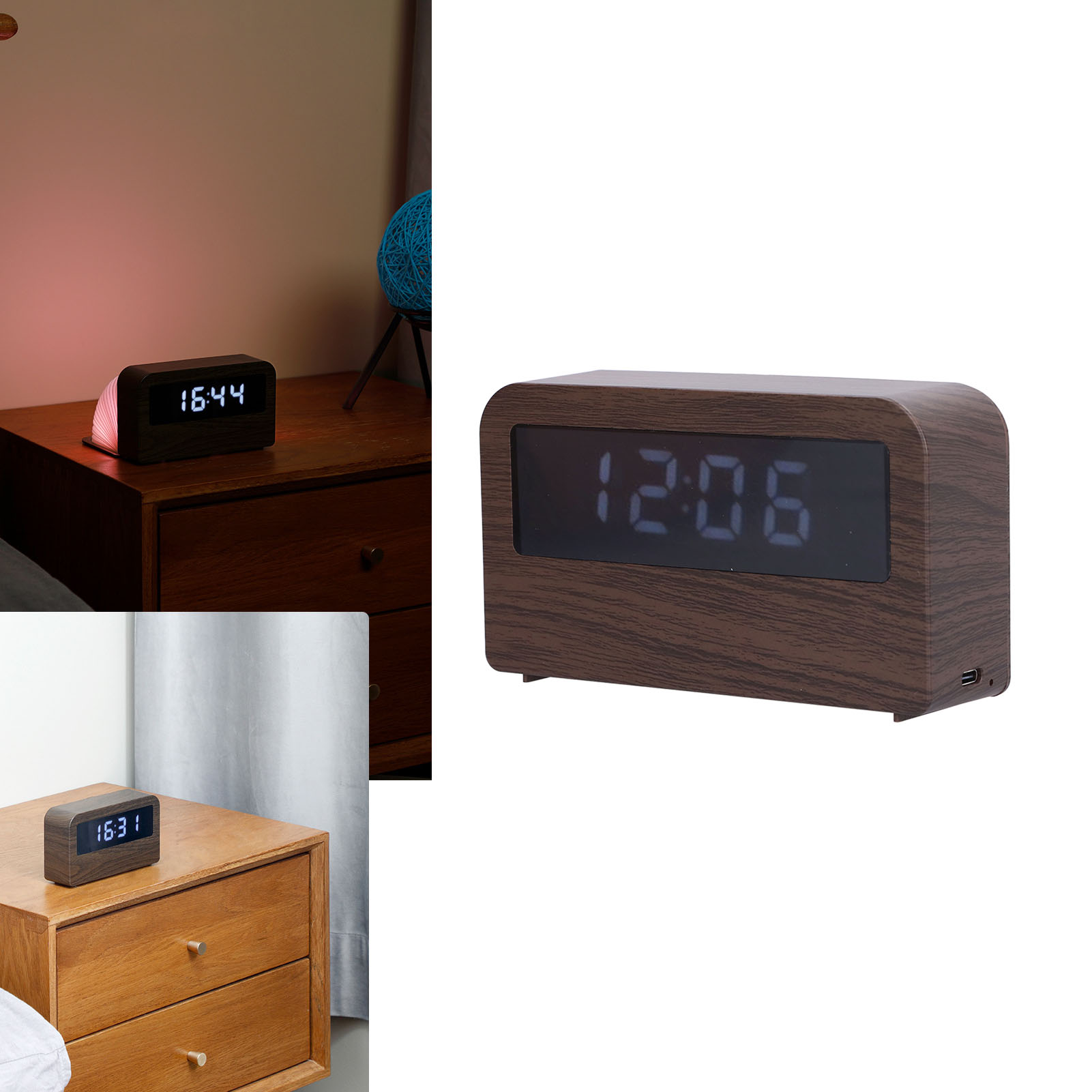 Faltbare Und Komfortable Schreibtischleselampe Mit Led-uhr Und Wiederaufladbarem Nachtlicht. Kreative Zeitschaltuhr. Ideal Für Schlafzimmer, Büro, Nachttisch Und Wohnzimmer. Usb-aufladbar. Holzoptik.