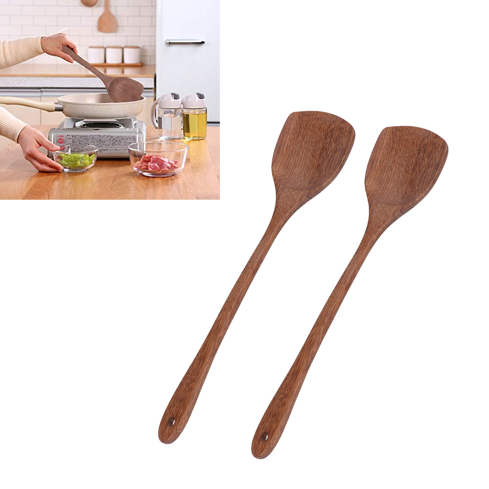 Flacher Holzspatel Aus Hühnerflügelholz, Geeignet Für Die Heimische Küche, Mit Runden Löchern Zur Wandmontage, 38,5 Cm Lang.
