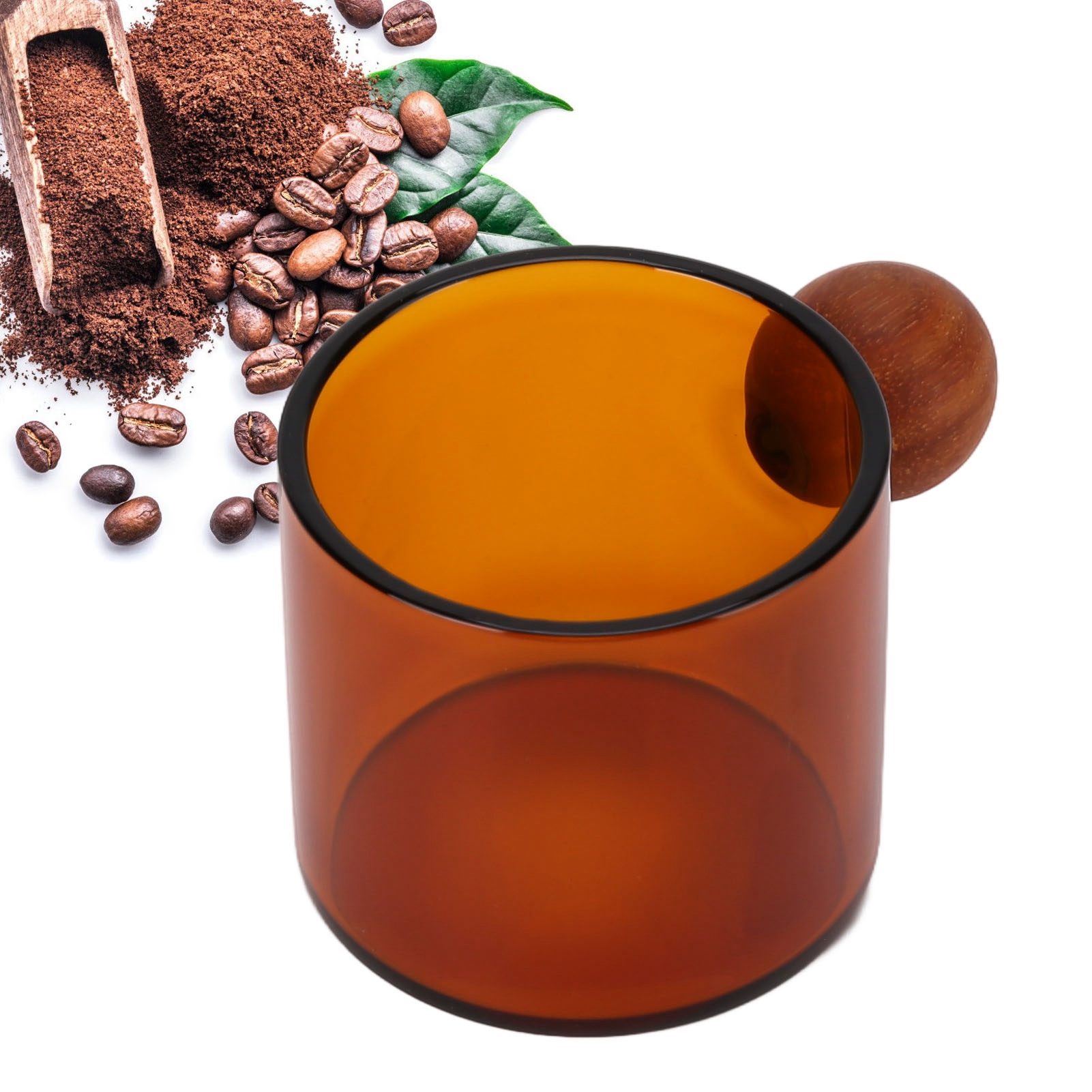 Kaffeebecher Aus Glas, Buntglas, Teeservice, Holzgriff, Hitzebeständig, Für Den Bürogebrauch Geeignet, Hitzebeständig, Mundgeblasen, 120 Ml, Braun.