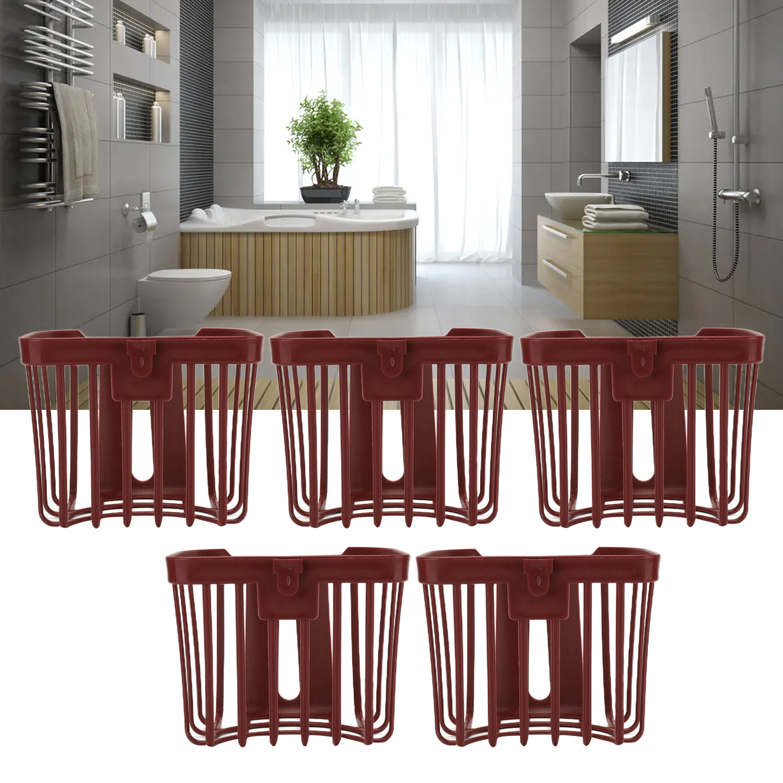 Set Mit 5 Bohrfreien Toilettenpapierhaltern, Braune Wandbox Für Taschentücher