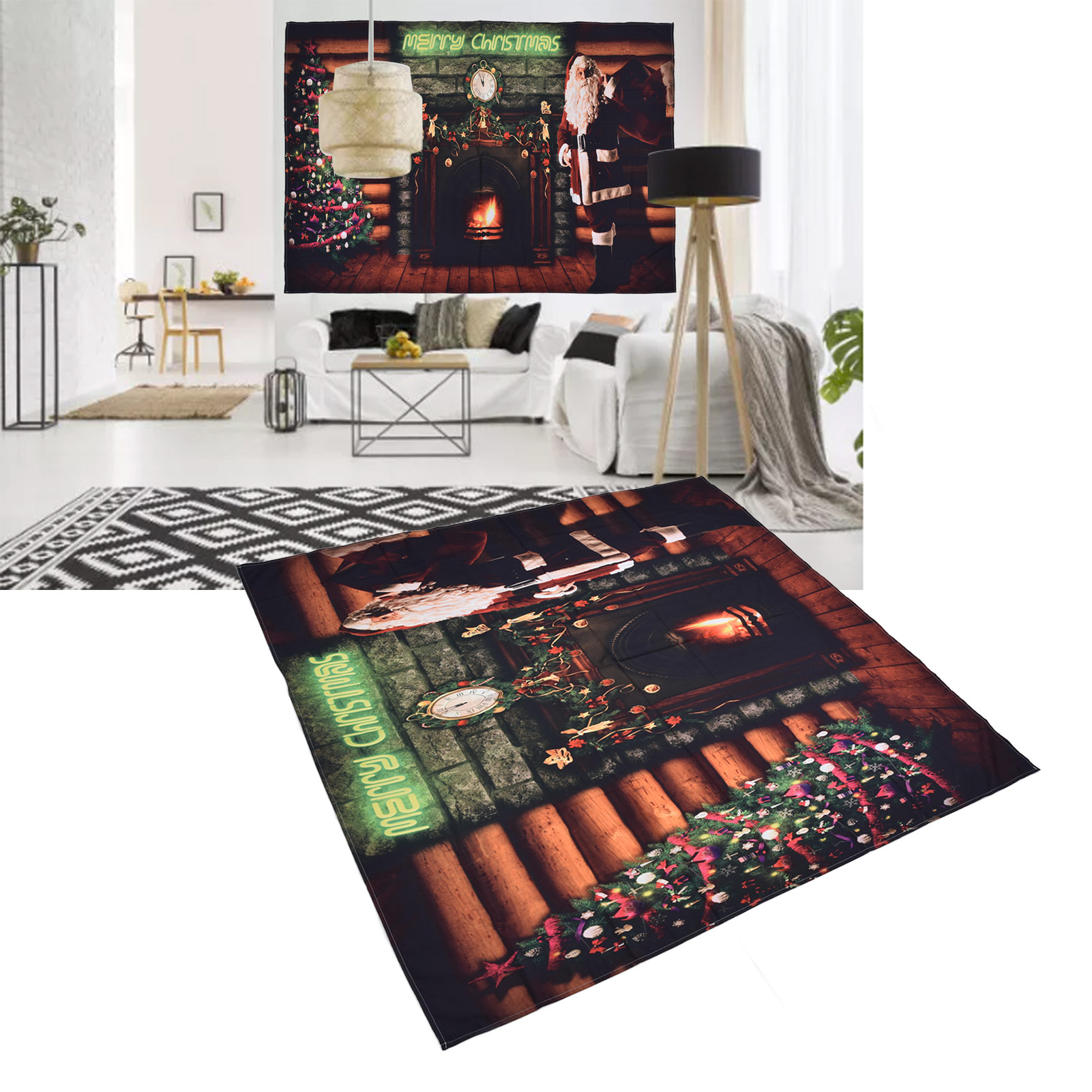 Weihnachtliche Fotokulisse: Kamin, Weihnachtsbaum, Geschenke, Wandteppich 200 X 150 Cm