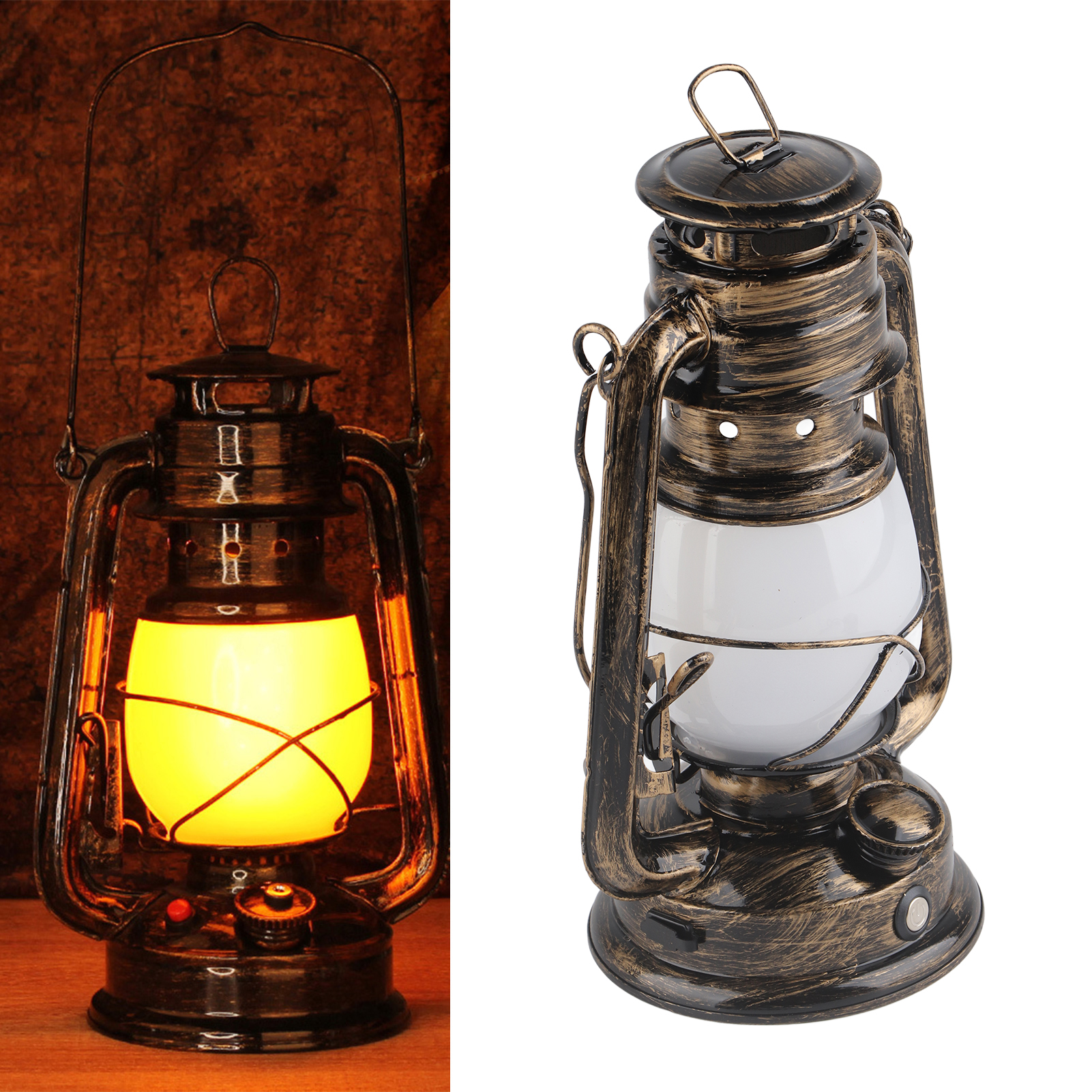 Wiederaufladbare Led-außenlaterne, Tragbare Campinglampe, Zeltlampe, Öllampe, Tischlampe, Retro-laterne, Europäischer Standard 110-240 V, Wiederaufladbares Bronze-modell.