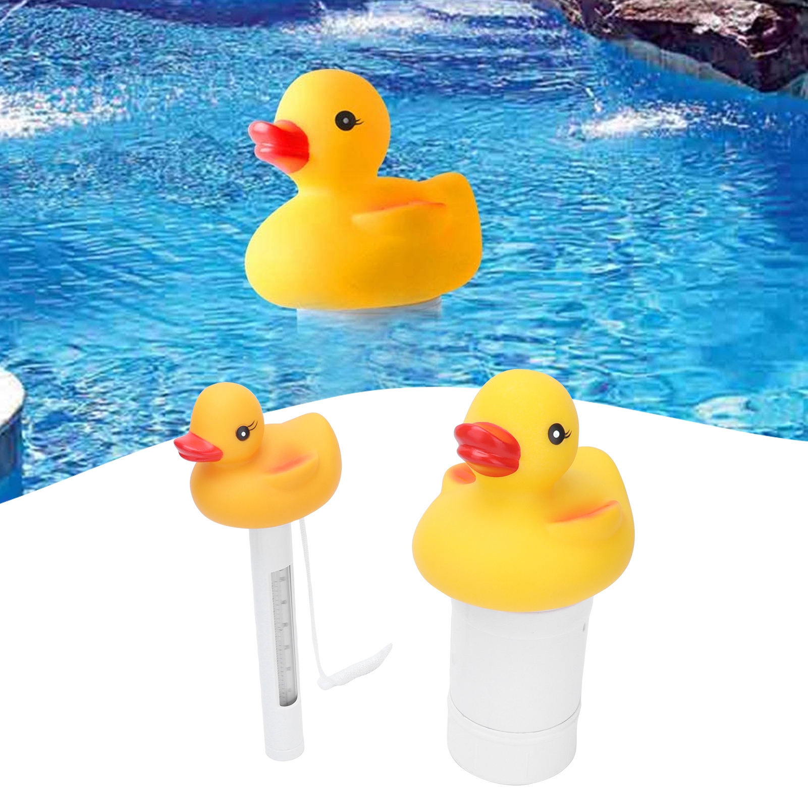 Poolreinigungsset, Ententhermometer, Entenmedikamentenspender (zweiteiliges Set)