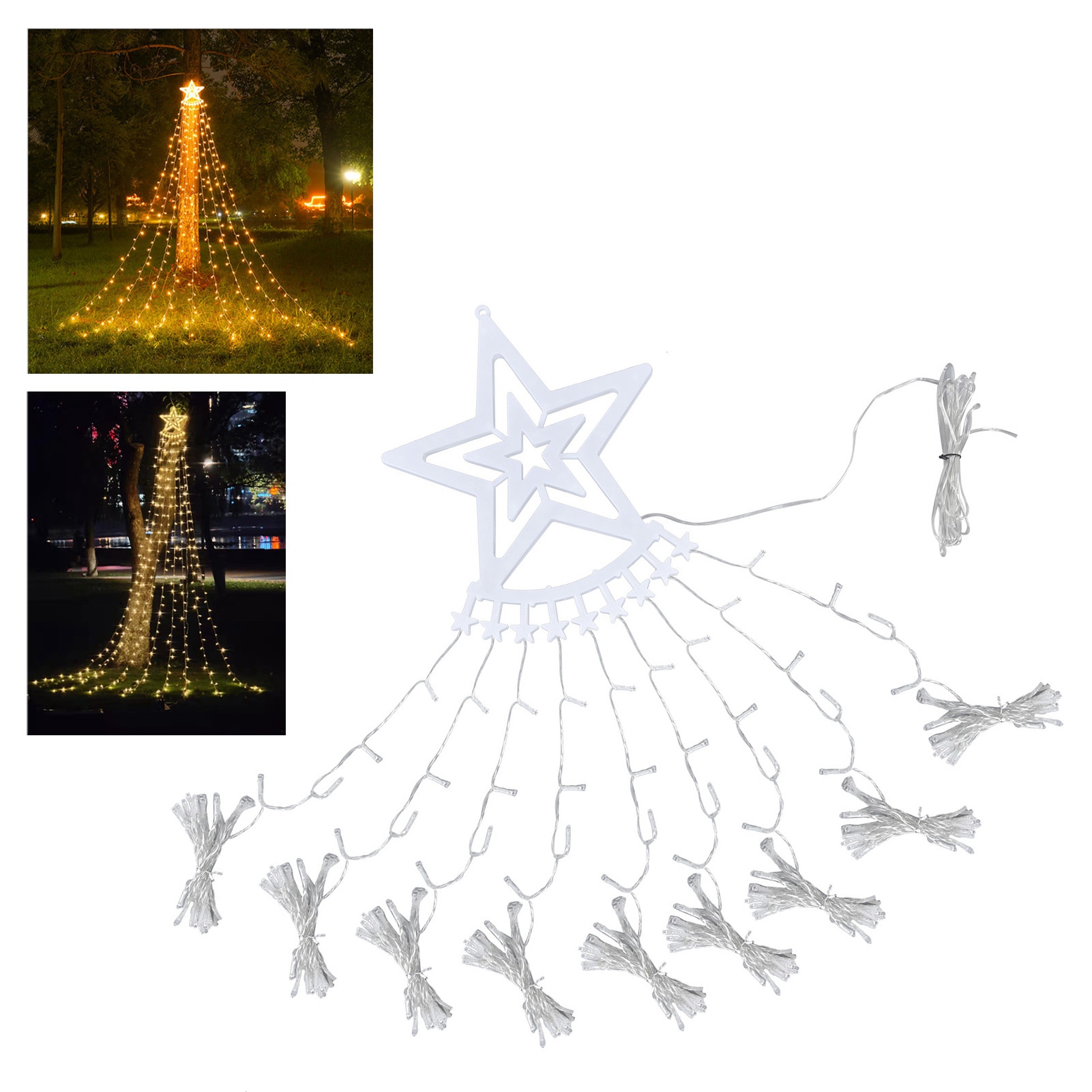 Fünfzackige, Sternförmige Led-lichterkette, Lichterkette Mit Fließendem Muster, Bunte Lichter, Weihnachtsdekoration, Solar-lichterkette Für Den Außenbereich, Baumbeleuchtung, Gelb