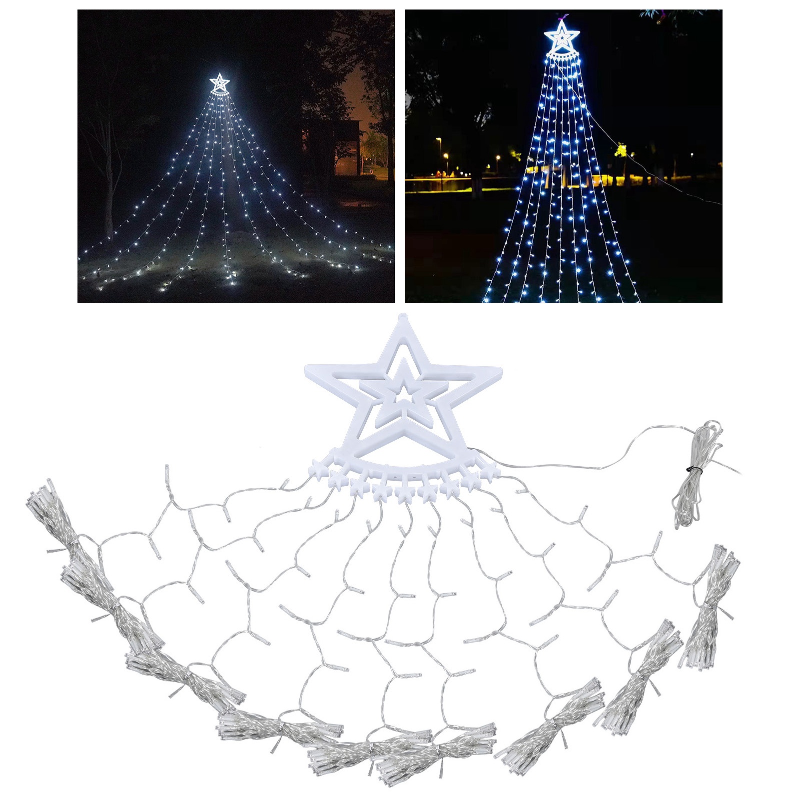 Fünfzackige, Sternförmige Led-lichterkette, Lichterkette Mit Fließendem Licht, Weihnachtsdekoration, Außenbeleuchtung, Baumgirlande, Kaltweiß (us-standard)
