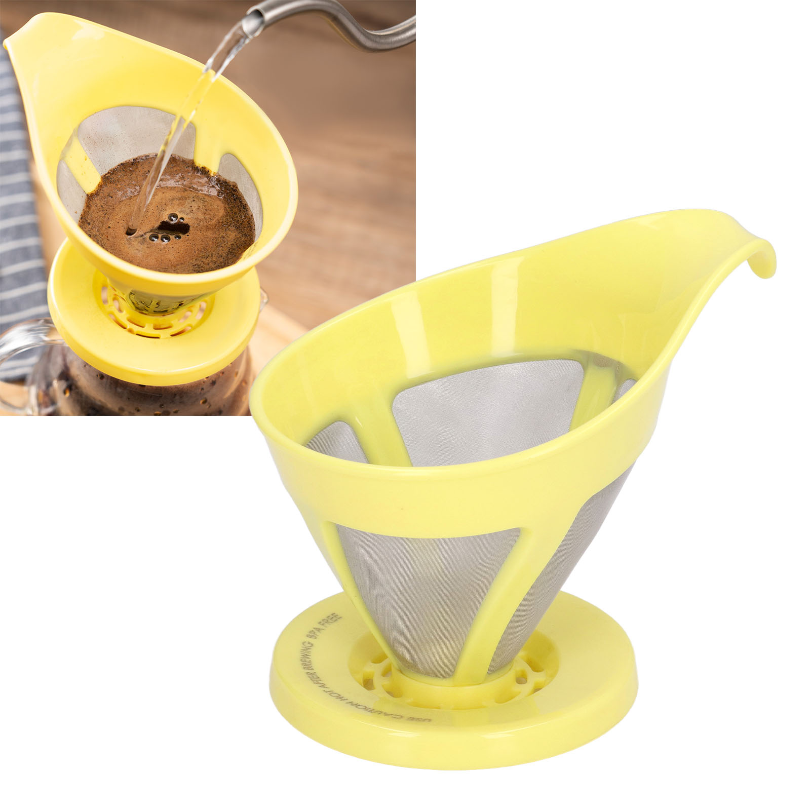 Kaffeefilter Aus Edelstahl Mit Feinem Maschengewebe, Papierloser Kaffeefilter, Gelbes Modell.