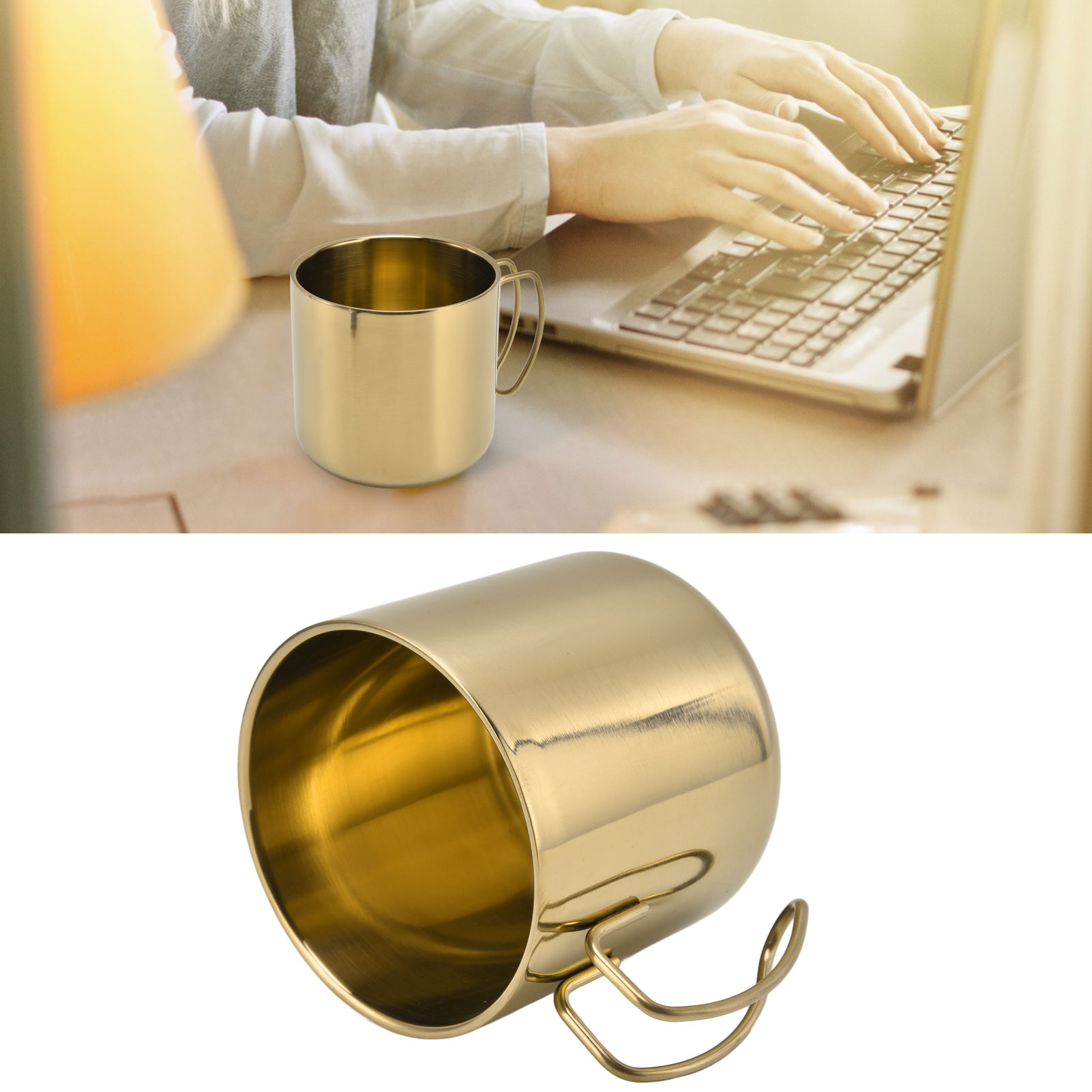 Kaffeebecher Aus Edelstahl 304, Gold-/bronzefarben, Doppelwandiger Edelstahlbecher Mit Drahtgriff, 400 Ml
