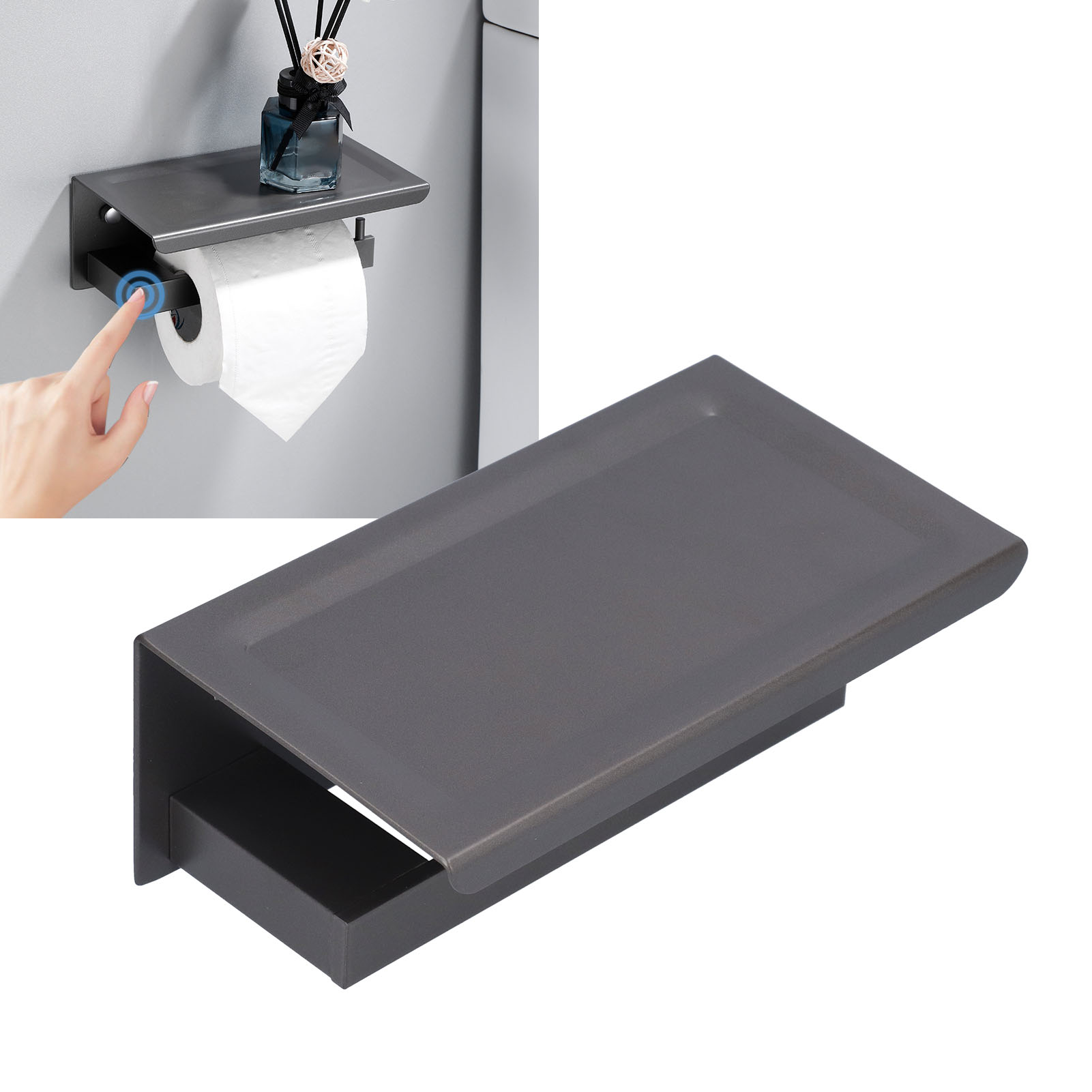 Verlängerter Handyhalter Fürs Badezimmer Aus Spacegrauem Aluminium, Toilettenpapierhalter, Taschentuchbox (mit Perforation)