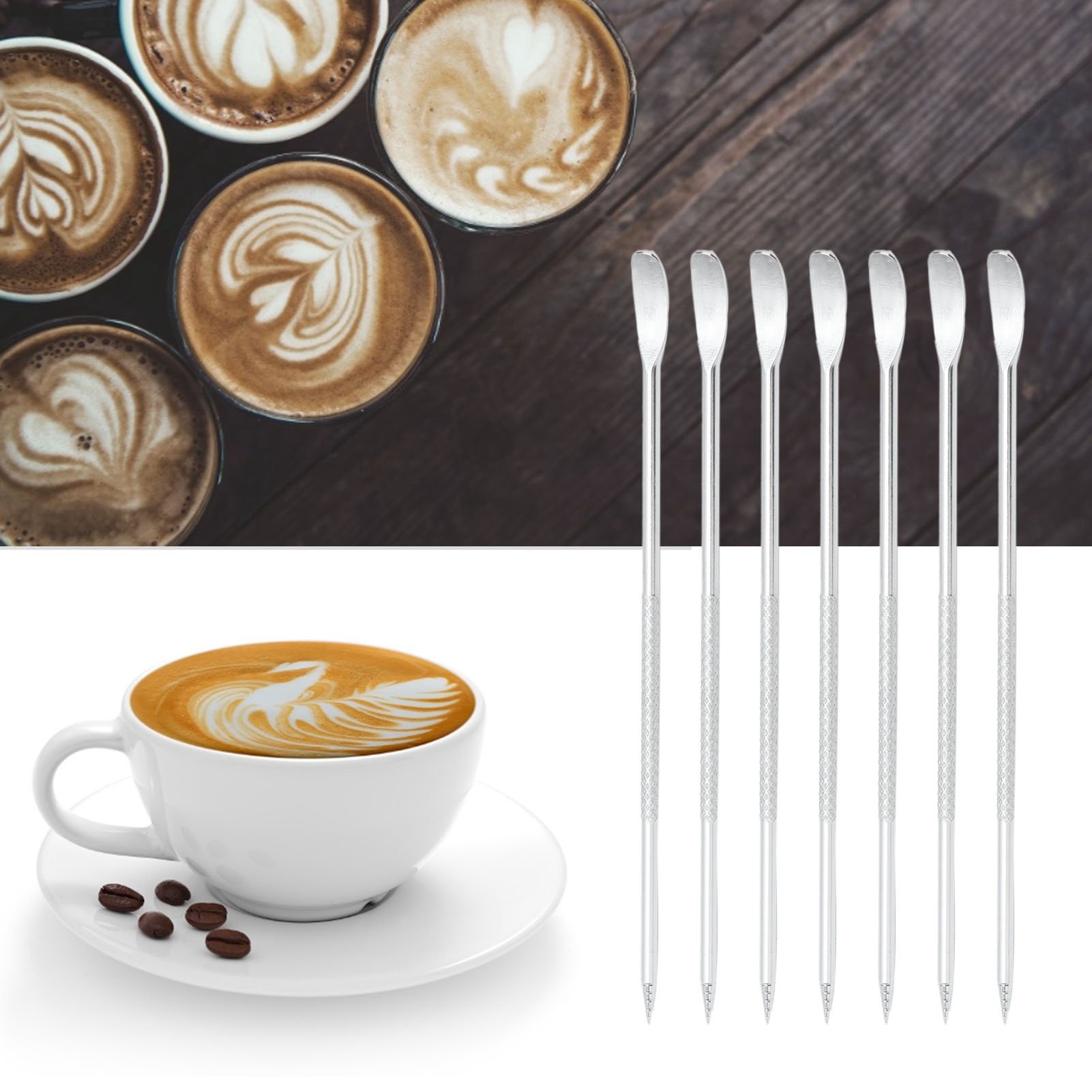 Verkauf Von 7 Stück Pro Los: Latte-art-nadeln Aus Edelstahl Für Den Heimgebrauch, Dekorationswerkzeuge Für Kaffeekunst, Schnitzstäbchen Und Häkelstifte.