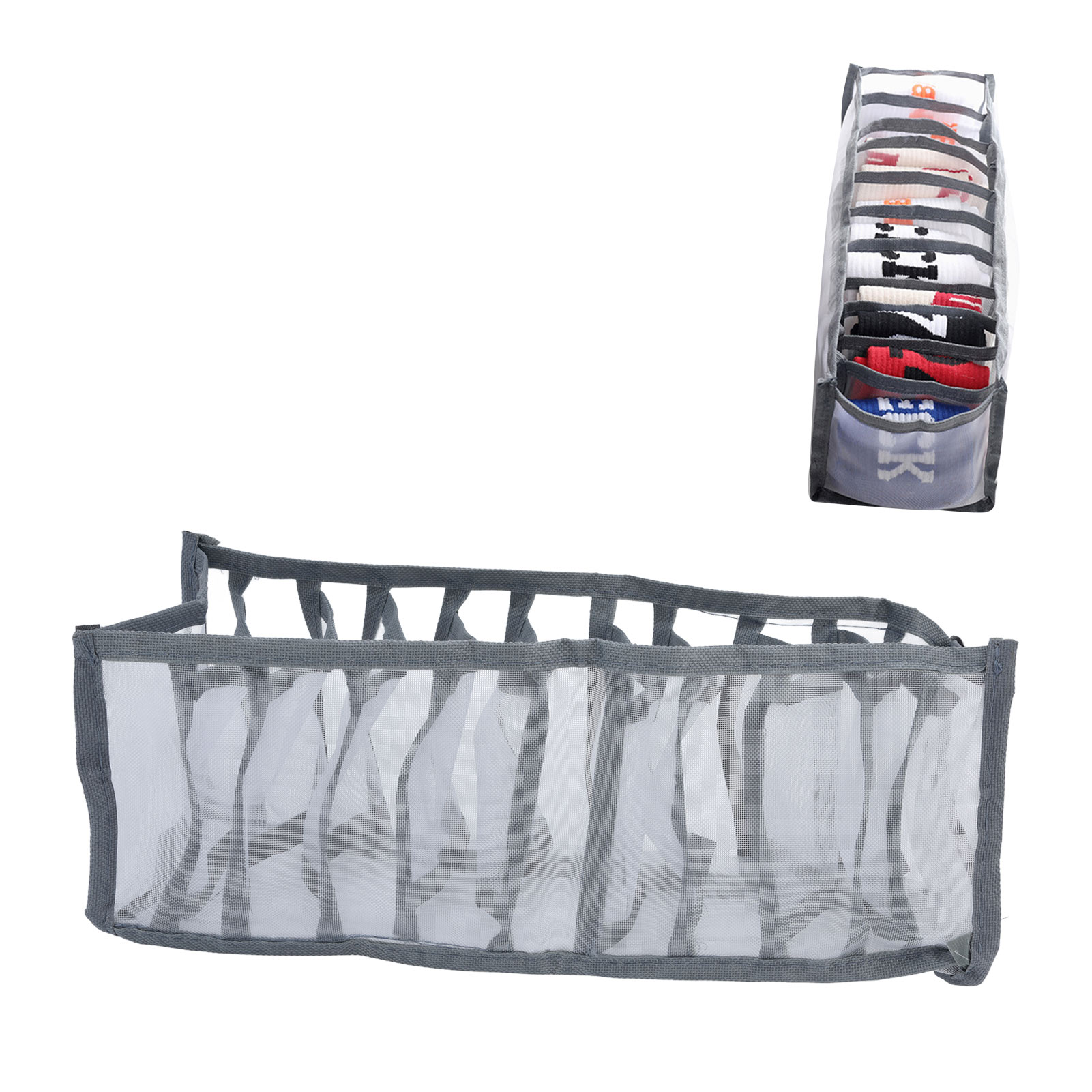 Faltbare Aufbewahrungsbox Aus Netzgewebe Für Dessous, Socken, Bh- Und Höschenschubladenorganizer Mit Trennfächern, Graue Netzausführung, 11 Fächer.
