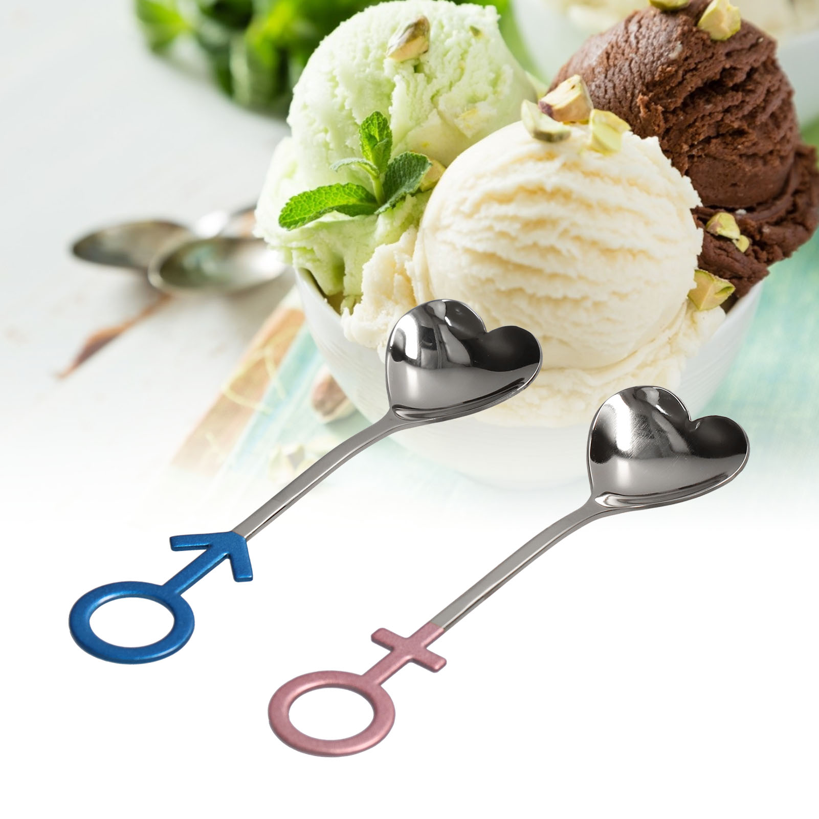 Kreative, Herzförmige Löffel Für Paare, Aus Edelstahl 304, Perfekt Für Blaue, Rosa Und Silberne Geschenksets.