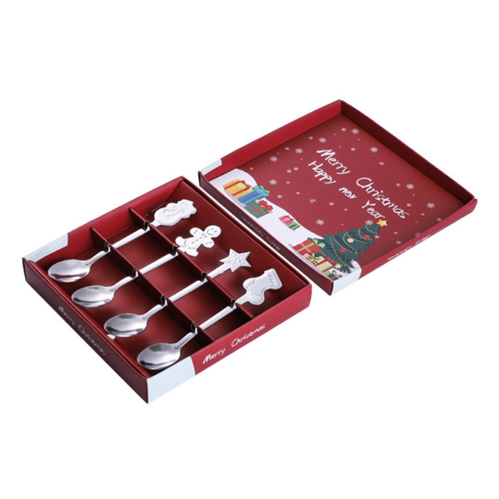 Set Aus 4 Edelstahl-weihnachtslöffeln, Für Kuchen, Desserts, Eis Und Kaffee, Silbernes 4-teiliges Set.