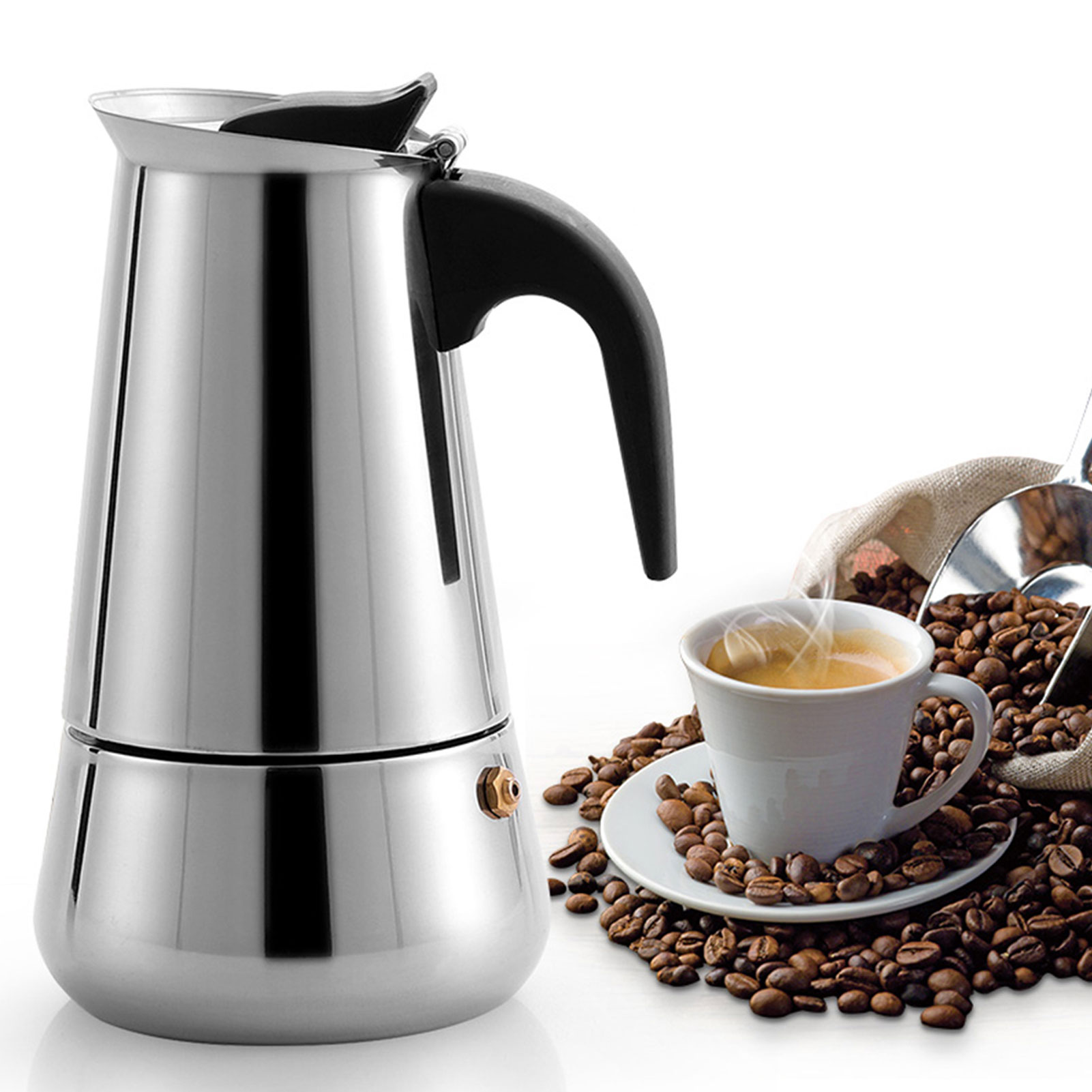 Espressokanne Aus Edelstahl Mit Großem Fassungsvermögen, Filterkaffeemaschine, Manuelle Kaffeemaschine Für 2 Personen