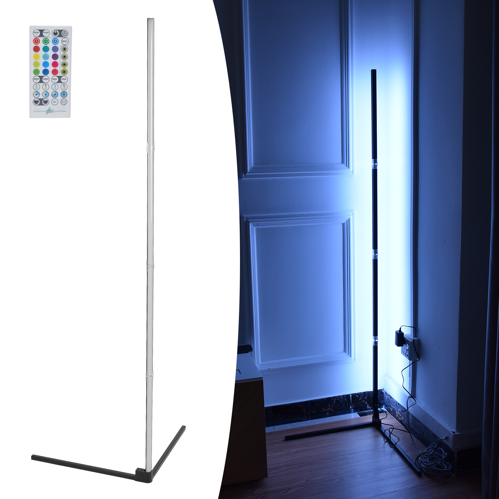 Intelligente Rgb-led-eckstehleuchte (150 Cm) Mit Fernbedienung Und Bluetooth-app, Stimmungsvolle Beleuchtung Für Wohn- Und Schlafzimmer, Farbwechselnde Stehleuchte, Us-standard 100–240 V