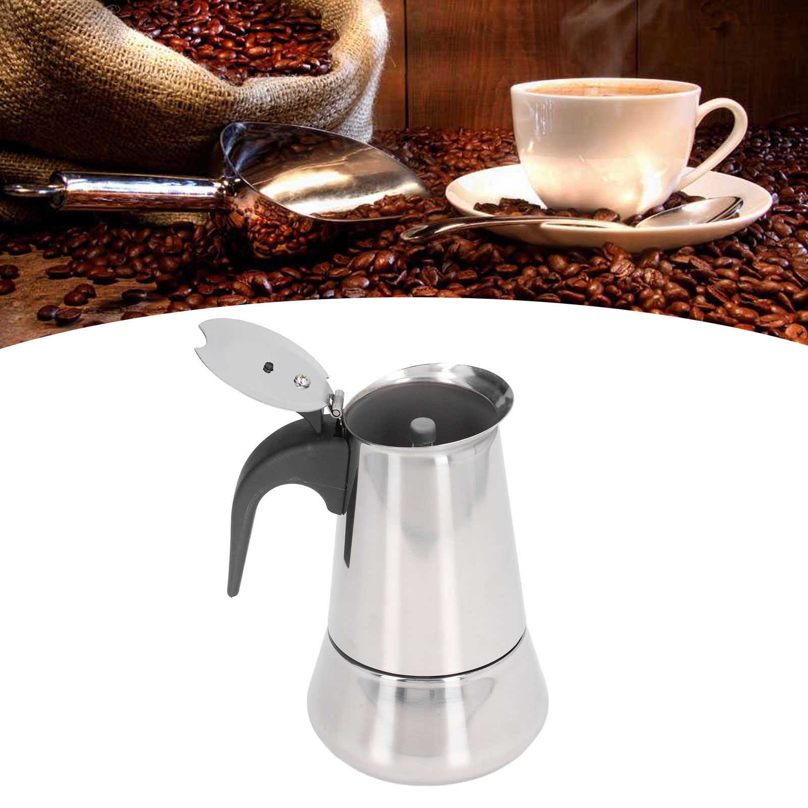 Espressokanne Aus Edelstahl Mit Großem Fassungsvermögen, Filterkaffeemaschine, Manuelle Kaffeemaschine Für 4 Personen