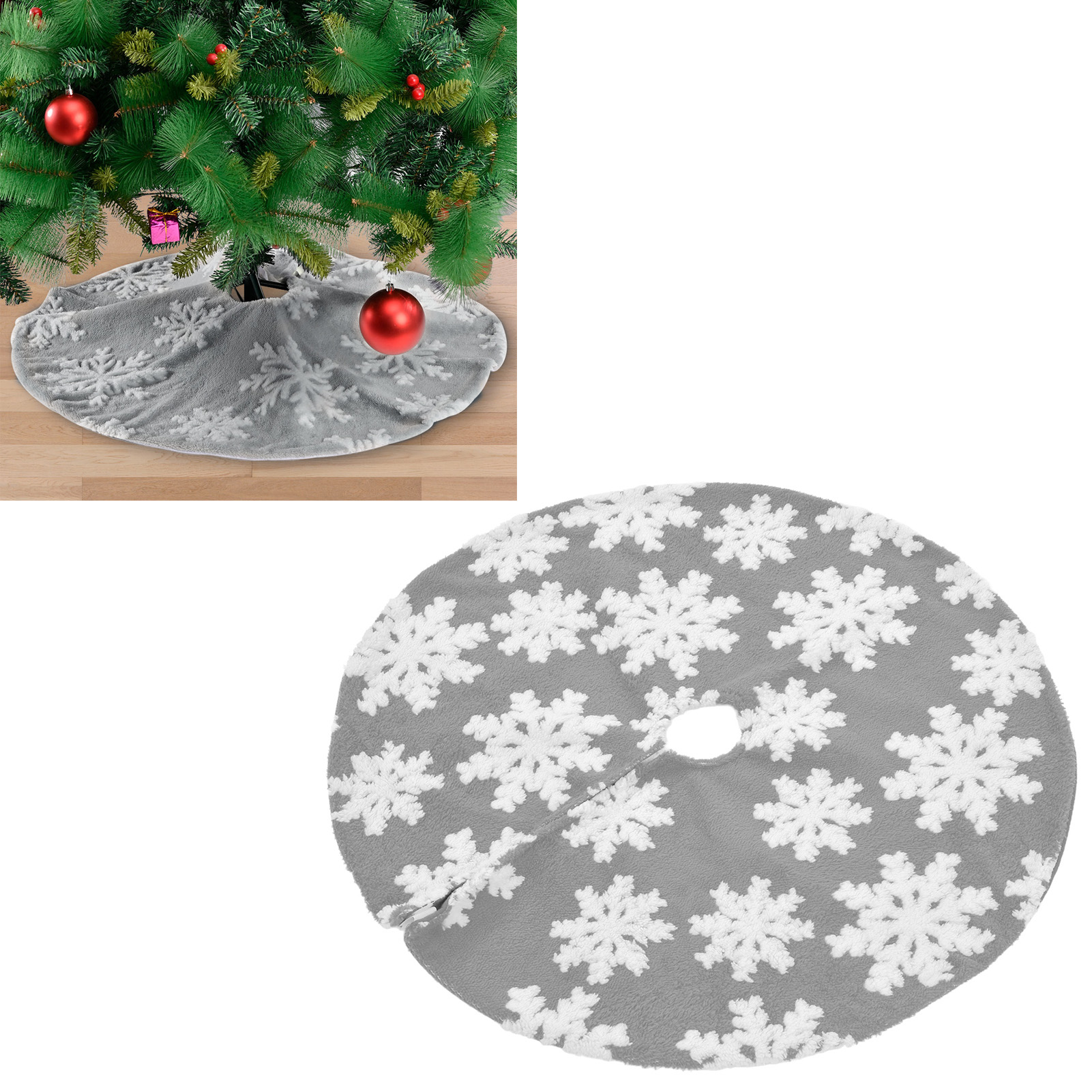 Weihnachtsbaumdecke Aus Jacquard-stoff Mit Schneeflockenmuster, Grau, 78 Cm