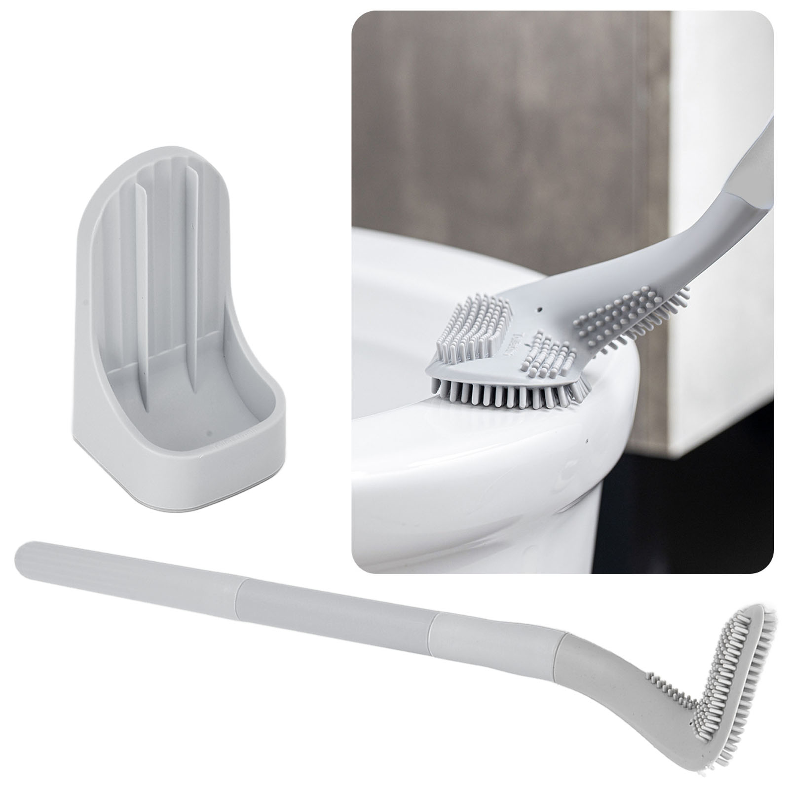 Golf-toilettenbürste, Bürste Mit Langem, Abnehmbarem Griff Und Wasserdichter Basis, Toilettenreinigungsbürste, Indigograu.