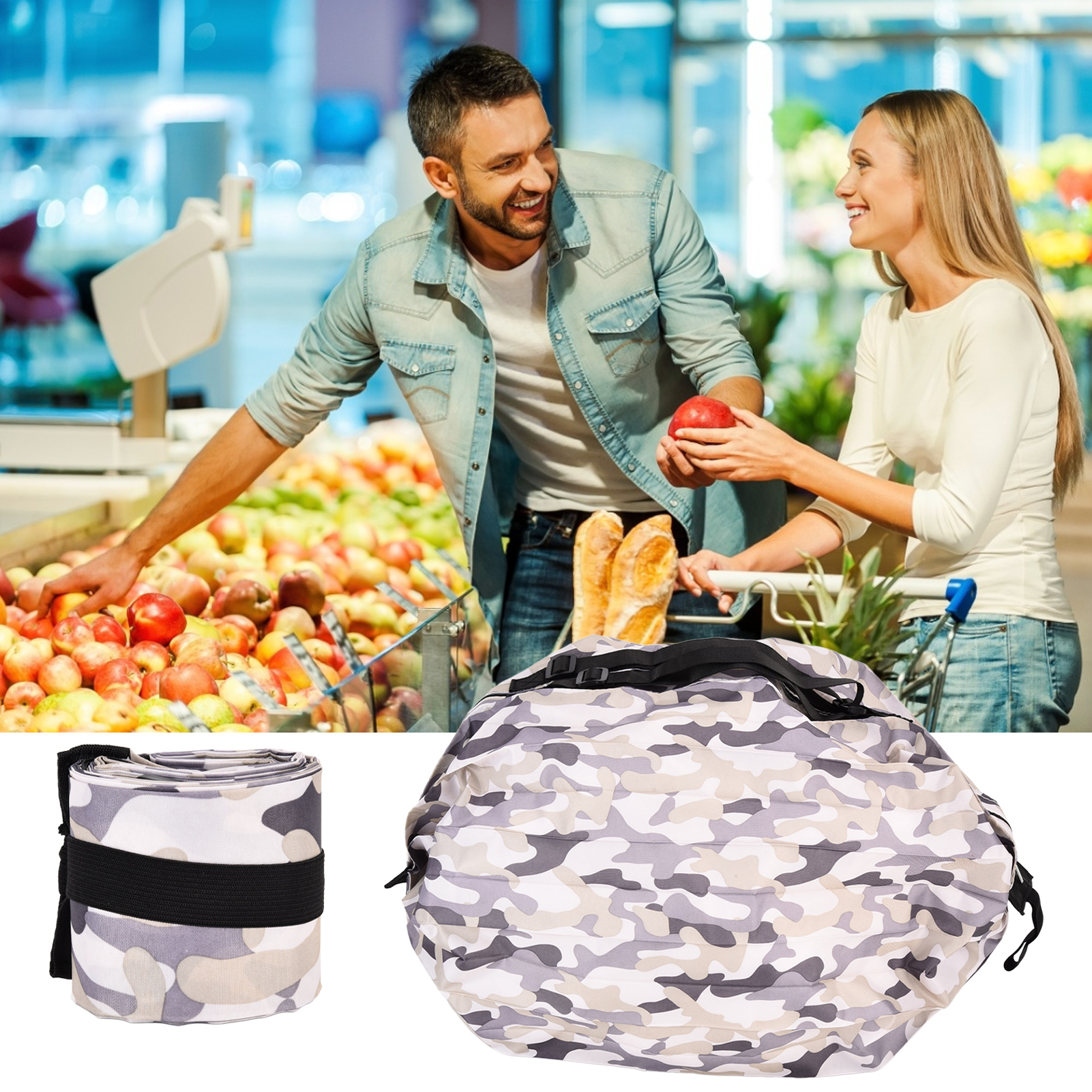 Große Japanische Reisetasche Aus Polyester Im Akkordeonstil, Wasserdicht, Faltbar Und Tragbar, Graues Tarnmuster.