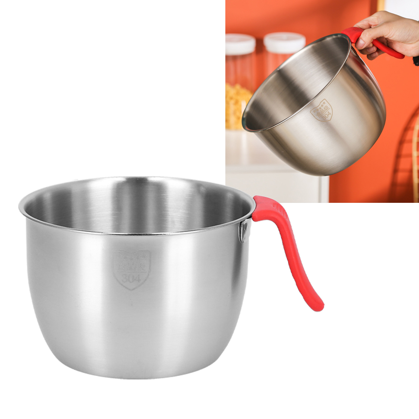 Rührschüssel Aus Edelstahl 304 Mit Griff, Ideal Zum Kochen, Für Salate, Kuchen Und Schlagsahne. Fassungsvermögen: 3600 Ml.