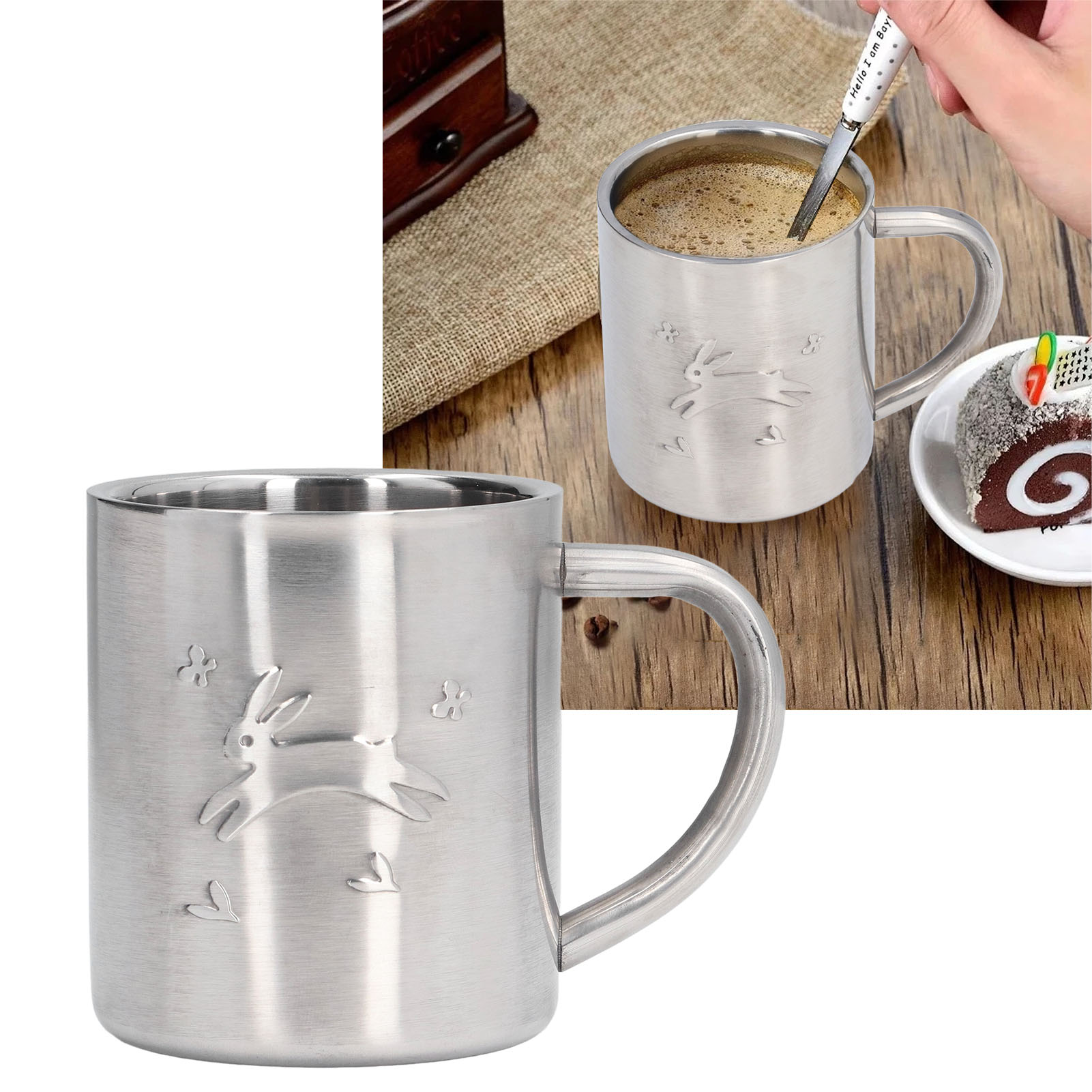 Little Rabbit 220-ml-doppelwand-isolierbecher Mit Henkel – Wasserflasche Für Büro, Schüler Und Kinder