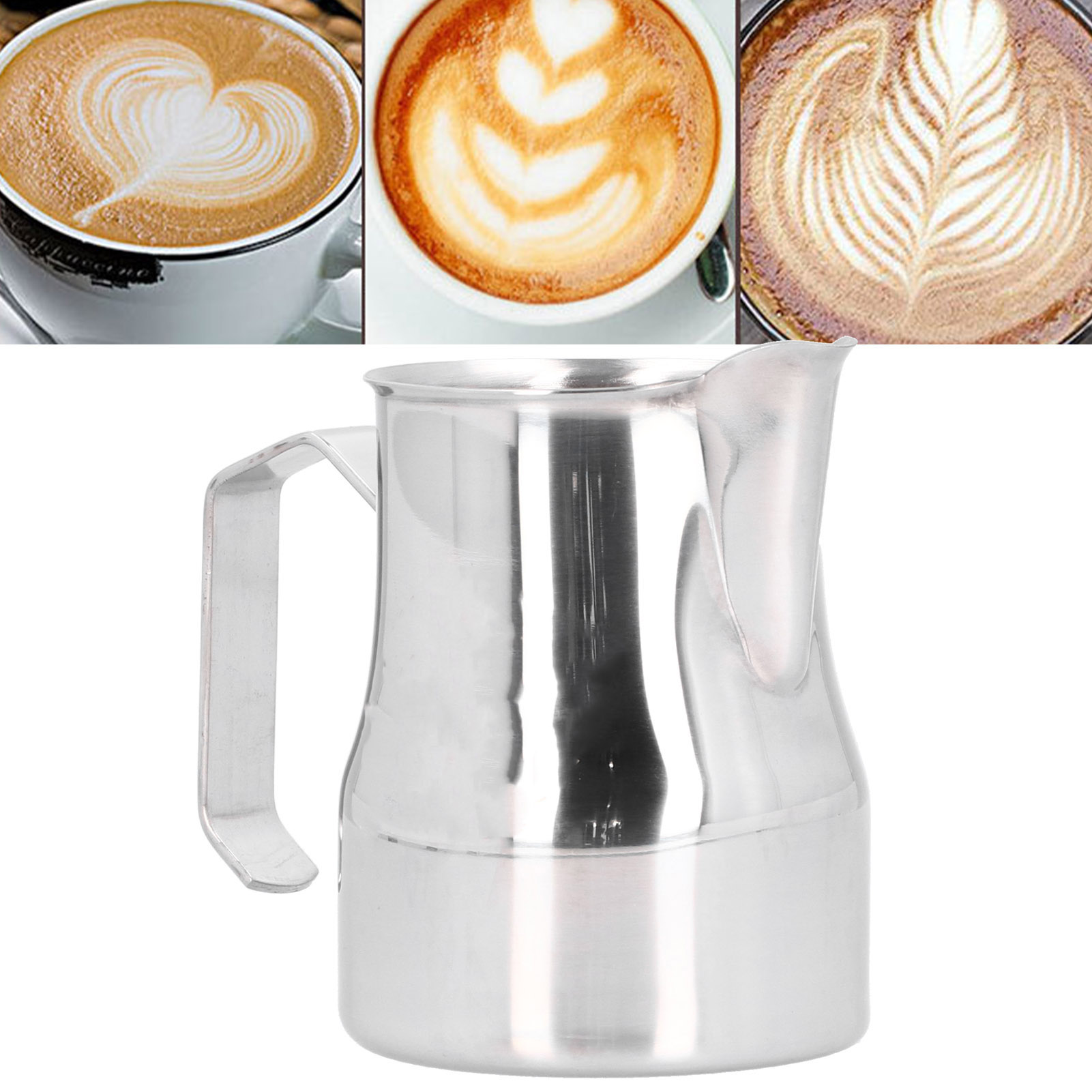 Latte-art-kanne Aus Edelstahl Im Italienischen Stil, Großes Fassungsvermögen, Zum Zubereiten Von Feinen Kaffeespezialitäten Und Zum Aufschäumen Von Milch, Naturfarbe Mit Logo, 350 Ml.