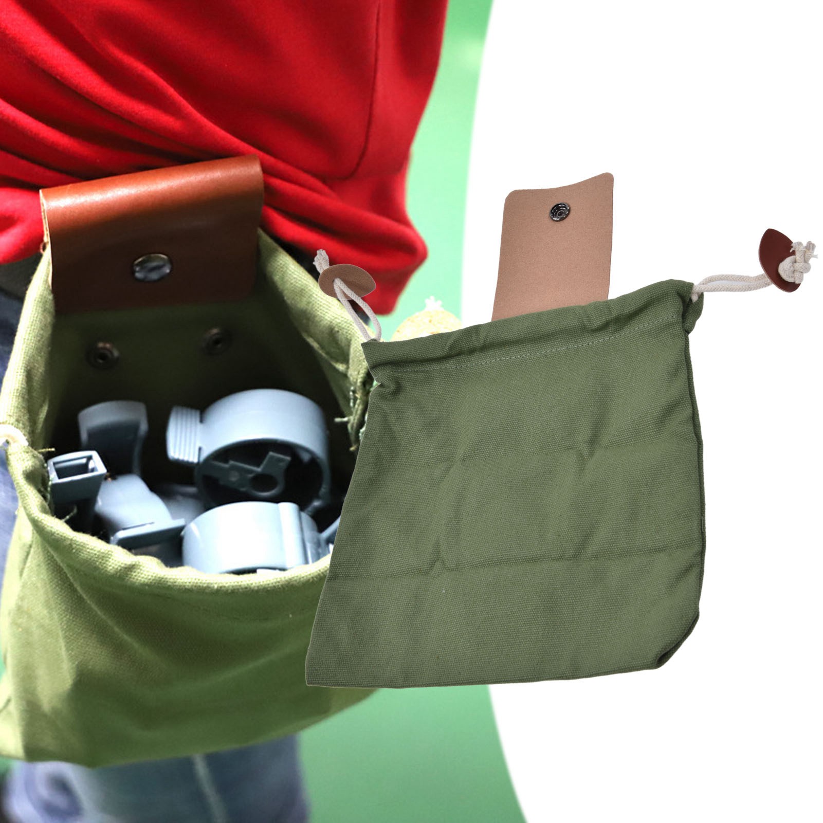 Gürteltasche Aus Olivgrünem Segeltuch Und Kunstleder, Ideal Zum Obstpflücken, Campen Und Ernten.