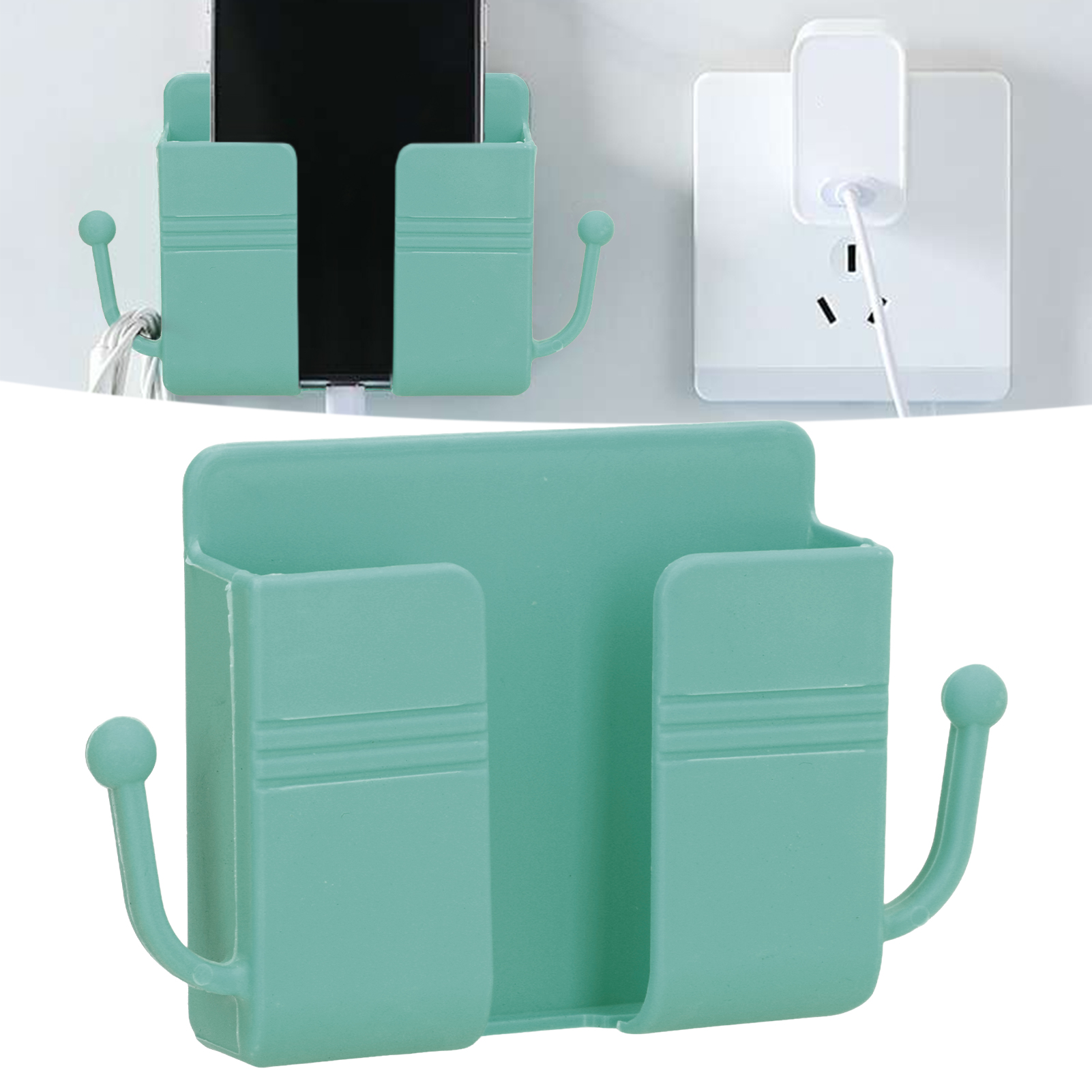 Multifunktionale Aufbewahrungsbox Ohne Bohren Für Handy-ladegerät, Selbstklebende Wandhalterung, Grün.