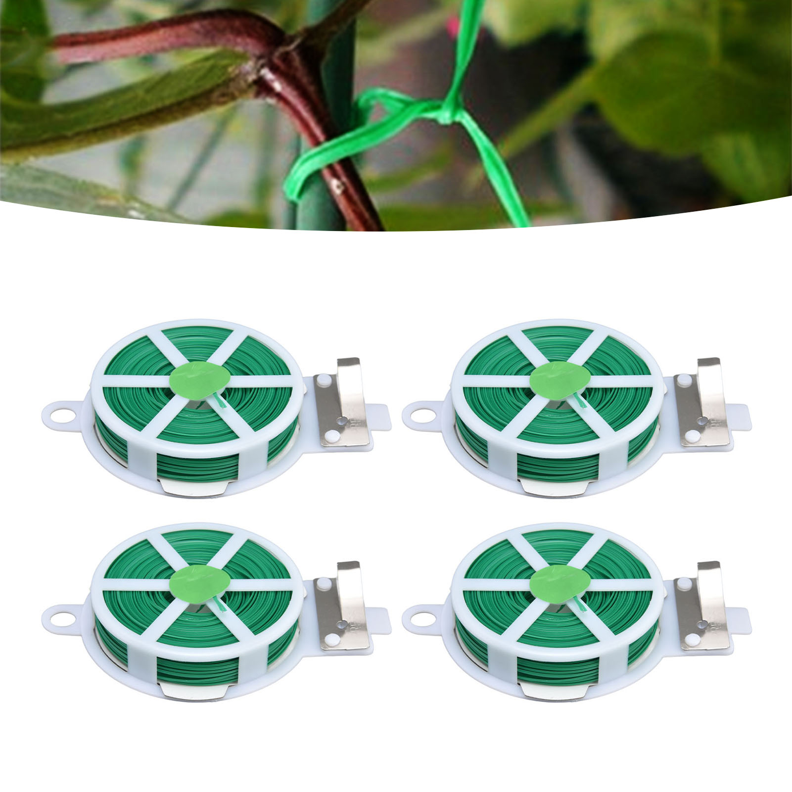 4-teiliges Set Mit Automatischer Auslösevorrichtung, Kunststoffummanteltem Draht, Selbstmontierbarer Blumenhalterung, Grün, 50 M