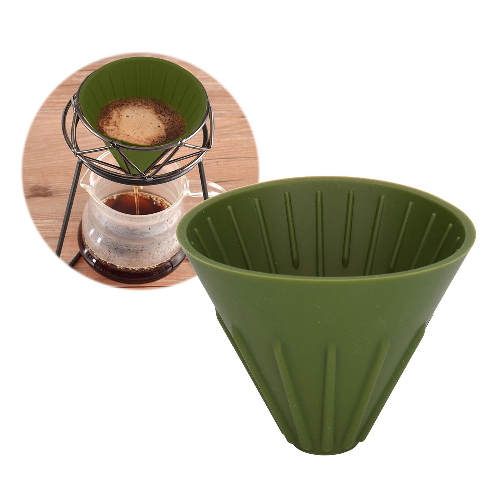 Wiederverwendbarer Silikonfilter-kaffeebecher, Kaffeetrichter, Grün.