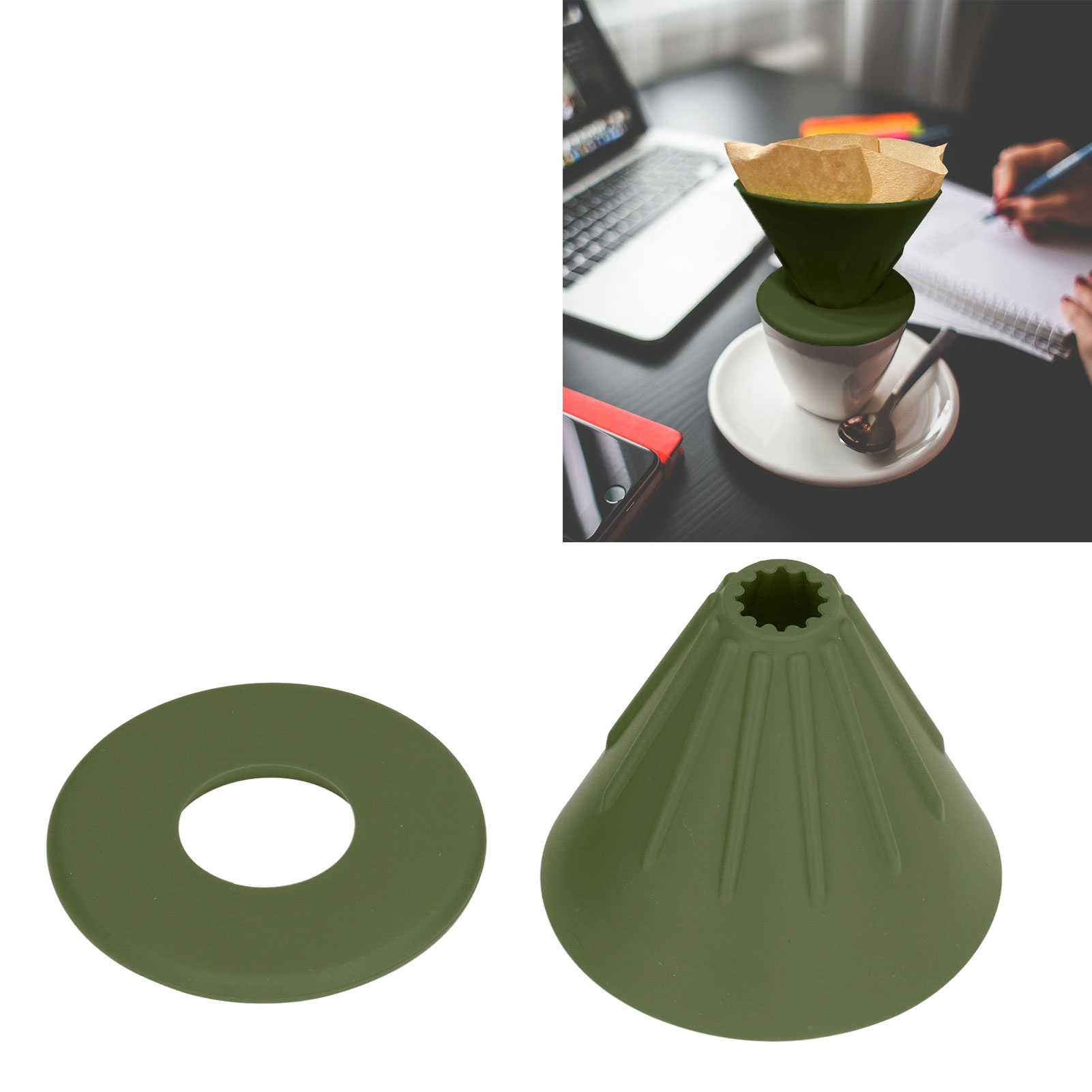 Wiederverwendbarer Silikon-kaffeebecher Mit Filter, Inklusive Abtropfschale Und Kaffeetrichter, Grün