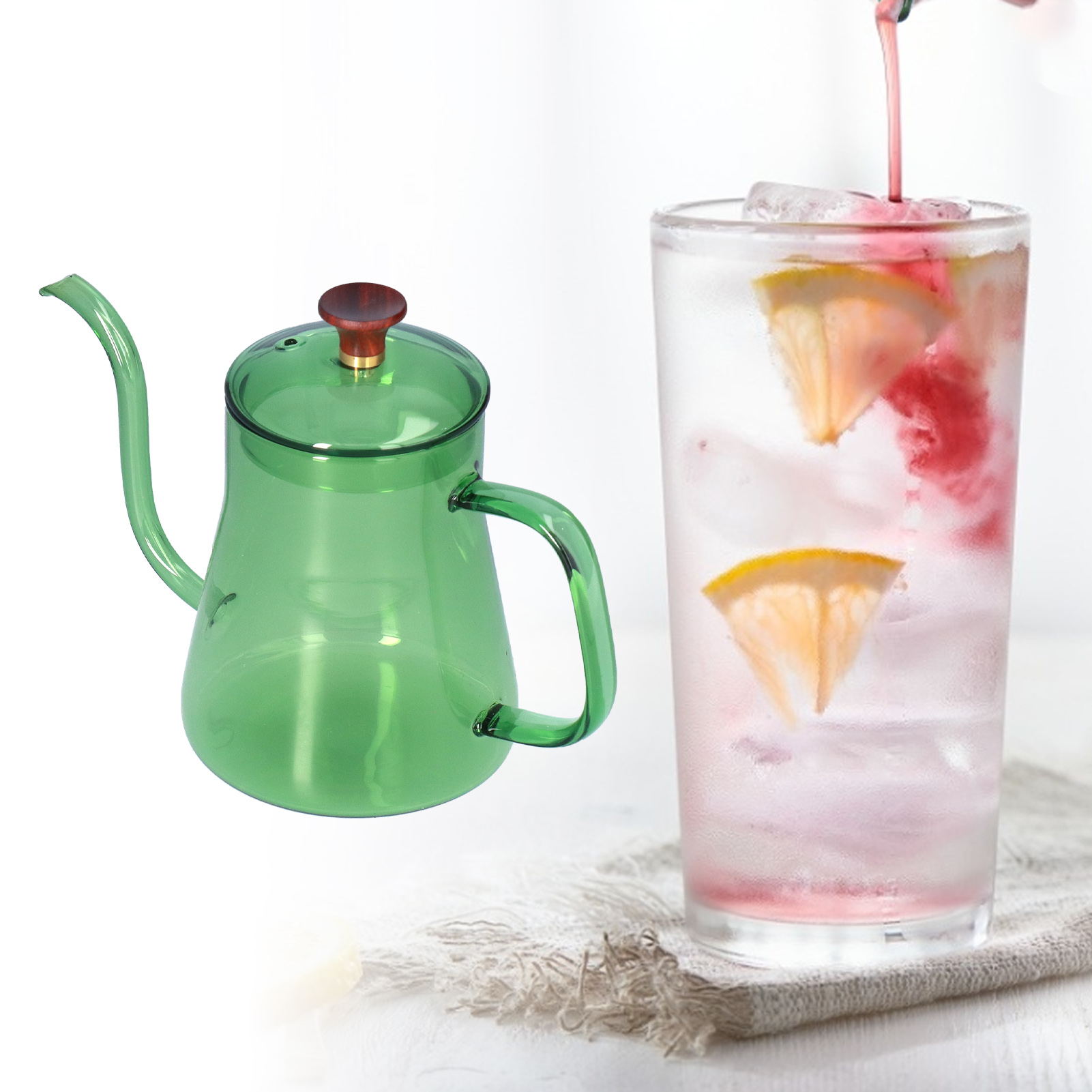 Glaskaffeemaschine Mit Manuellem Perkolator, Kaffeetasse Mit Langem Schwanenhalsausguss, 350-ml-wasserflasche In Grün.