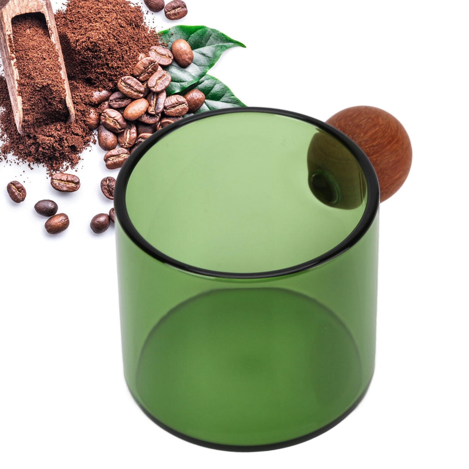 Kaffeebecher Aus Glas, Buntglas, Teeservice, Holzgriff, Hitzebeständig, Für Den Bürogebrauch Geeignet, Beständig Gegen Hohe Temperaturen, Mundgeblasen, 120 Ml, Grün.