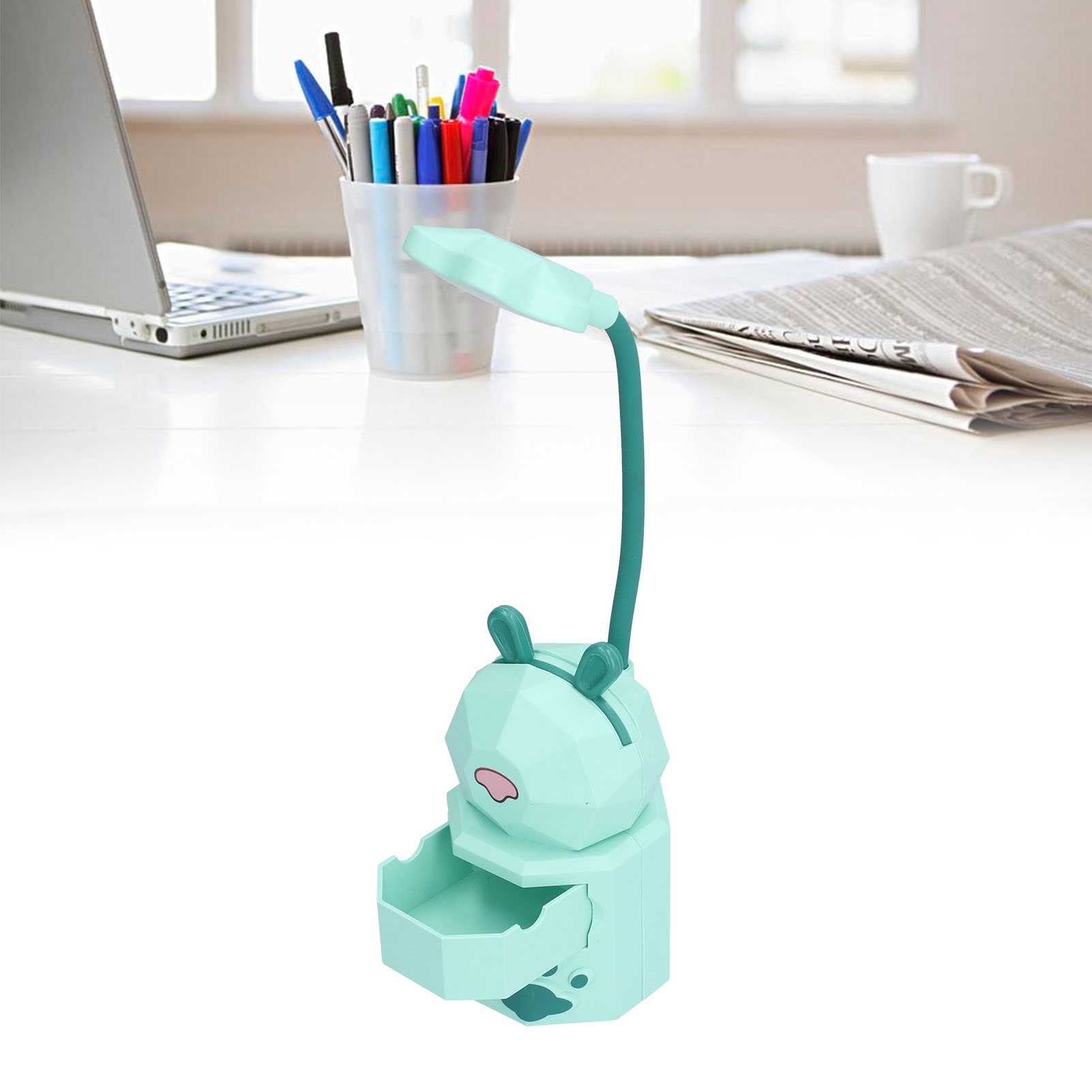 Schreibtischlampe Mit Cartoon-motiv, Usb-aufladbar, Augenschonendes Nachtlicht, Ideal Zum Lesen Im Studentenwohnheim, Mit Integriertem Stauraum, Warmweißes Licht, Usb-aufladbar, Grün