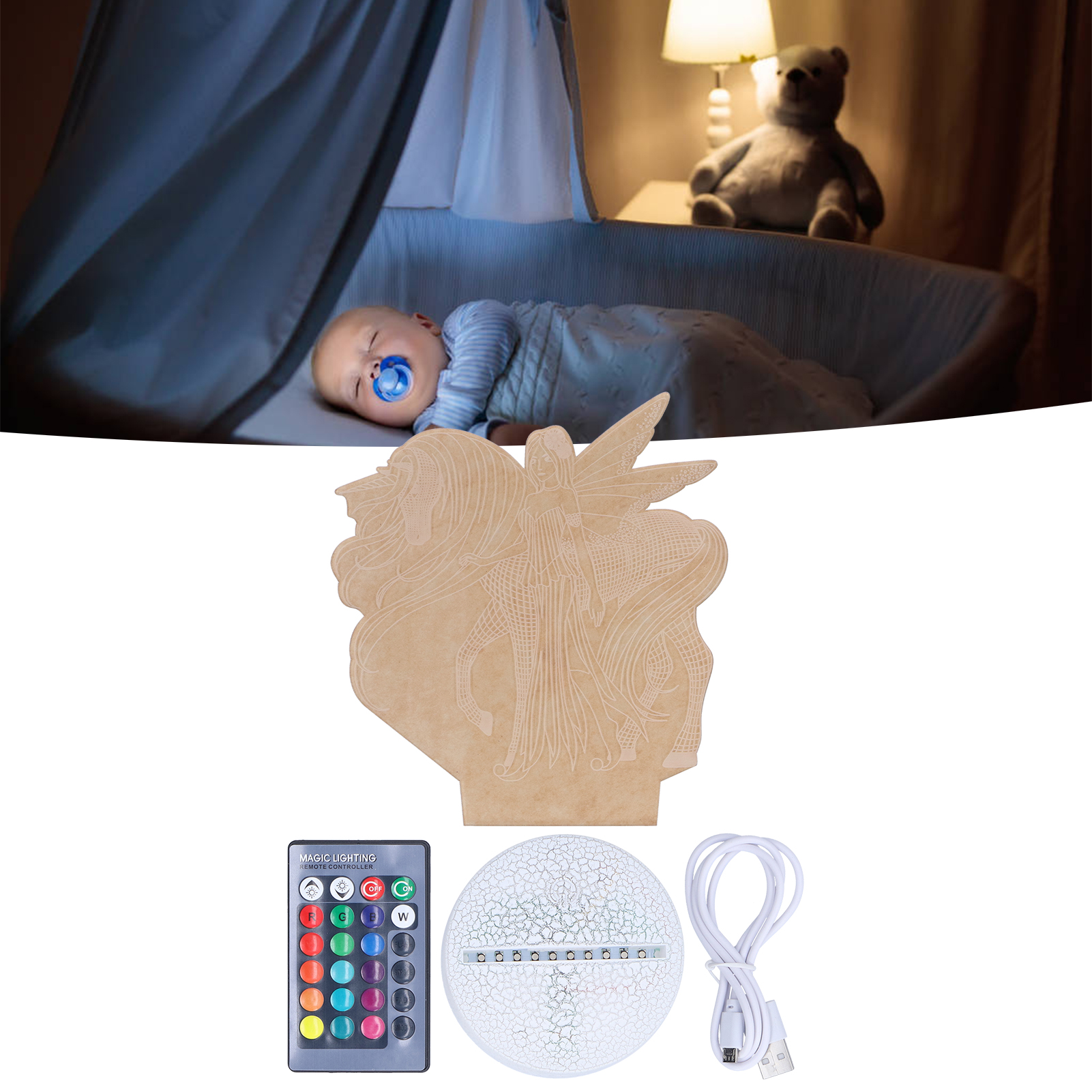3d-touch-nachtlicht Mit Sieben Farben, 16 Einstellbaren Helligkeitsstufen, 4-modus-fernbedienung, Geschenkidee, Einhorn-serie Kx-77