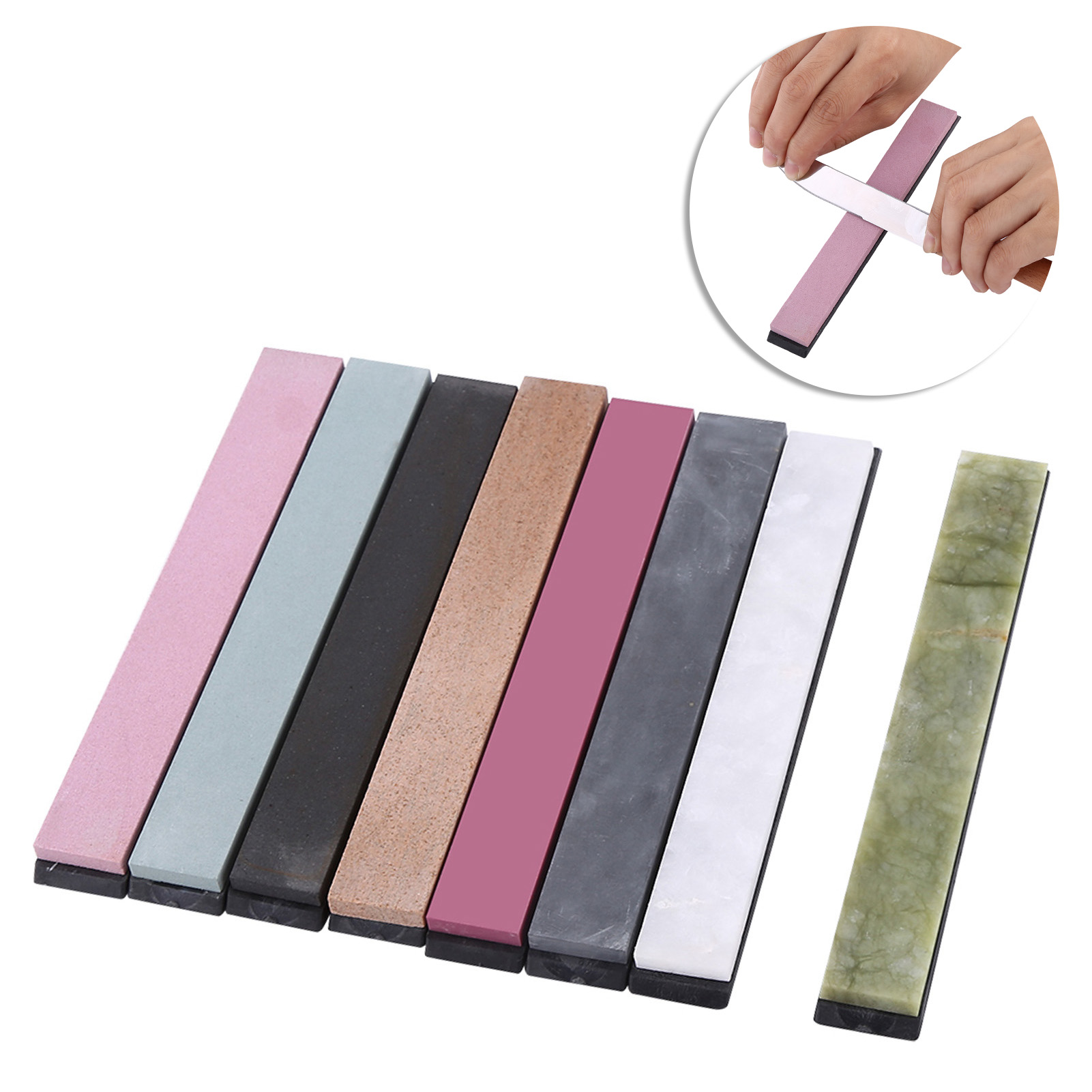 Set Mit 8 Schleifsteinen Mit Körnungen Von 240 Bis 10.000 Und Einer Grundfläche Von 150 × 20 × 5 Mm.