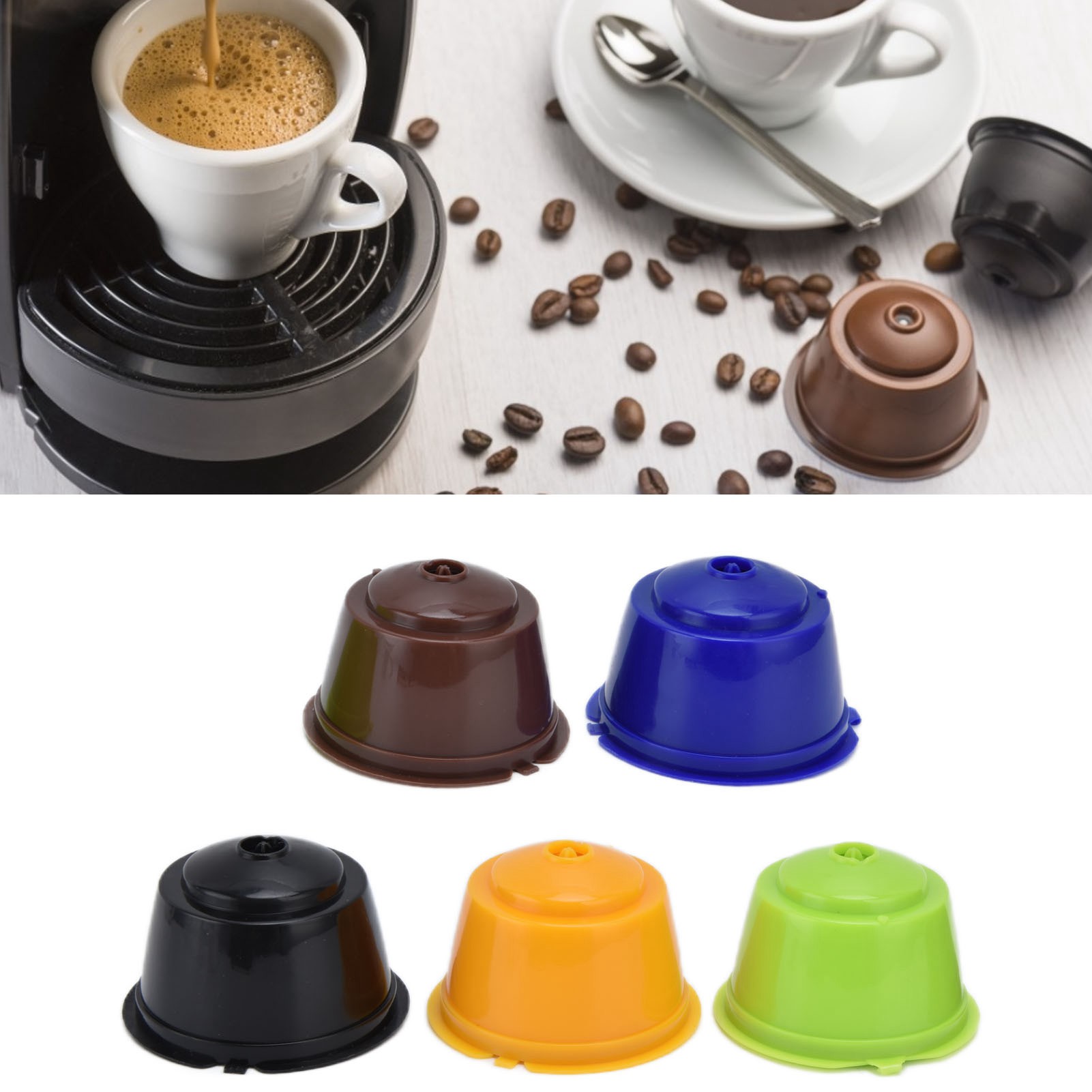 Wiederverwendbare 50-ml-kaffeekapseln Für Dolcegesto-kaffeemaschinen, 5 Farben, 5er-packung