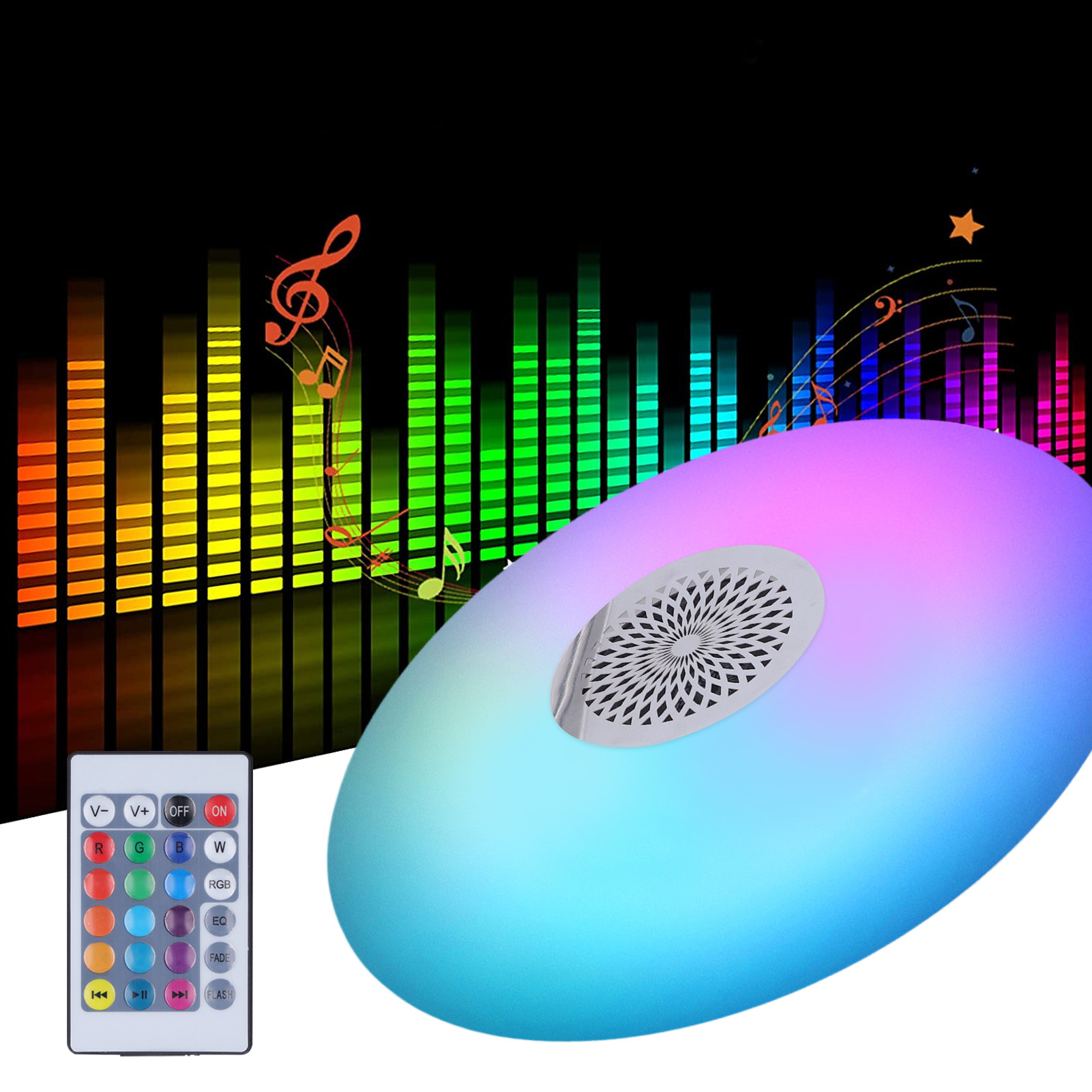 Ufo Rgb-led-mehrfarbenlampe Mit Fernbedienung, Bluetooth-lautsprecher Und E27 Rgb-mehrfarben-deckenleuchte Mit Musikfunktion