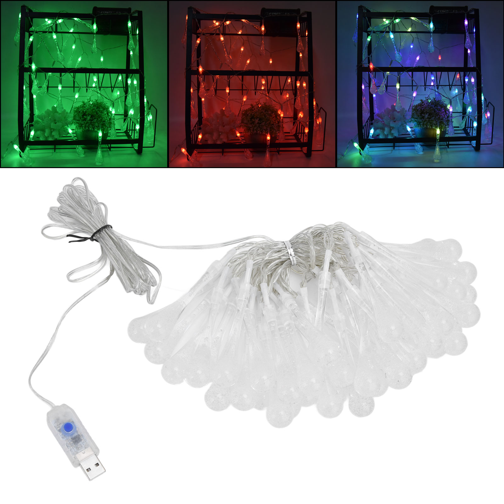 16-farbige Rgb-led-lichterkette In Tropfenform, 8 Meter Lang, 50 Leds, 8 Dynamische Modi, Usb-betrieben, Wasserdicht Für Den Außenbereich, Kreative Dekorative Beleuchtung Für Villenhof/rasen.