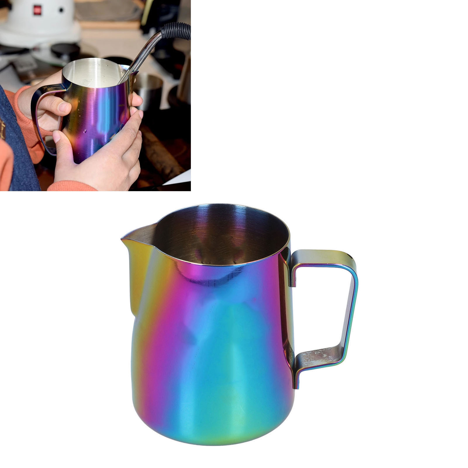 Glänzender Und Farbenfroher Latte-becher Mit Schwanenmotiv (380 Ml) Aus Edelstahl 304 Mit Spitzem Ausguss