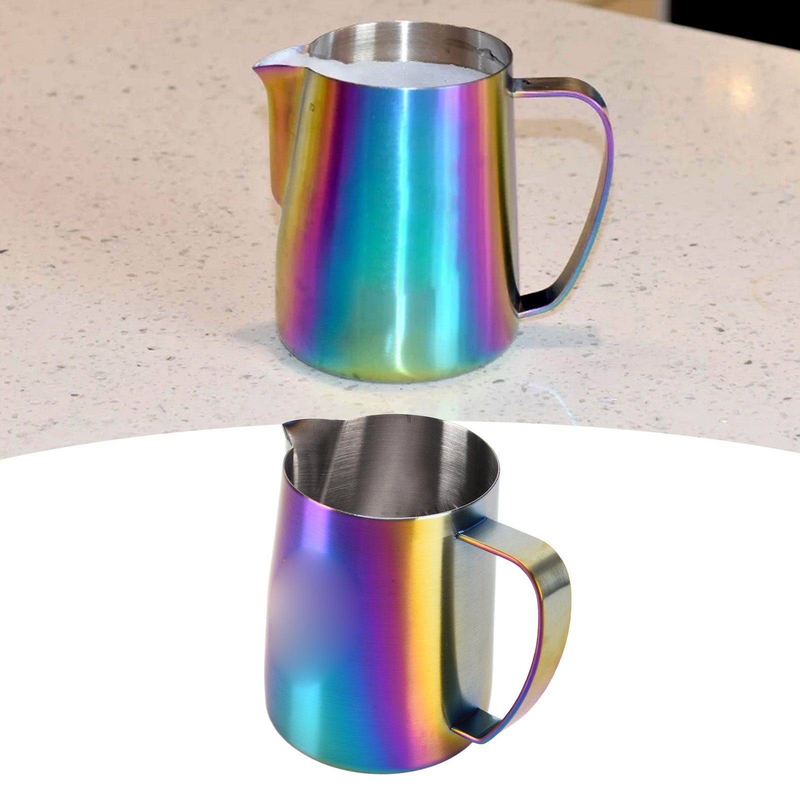600 Ml Latte-art-becher/station Aus Mattem Edelstahl 304, Spiralförmiges Schwanenmotiv