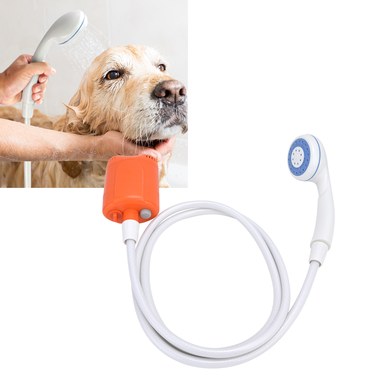 Tragbarer Camping-duschkopf Mit Integrierter Wasserpumpe, Led-licht Und Usb-ladegerät. Kabelloses Laden. Farbe: Orange.