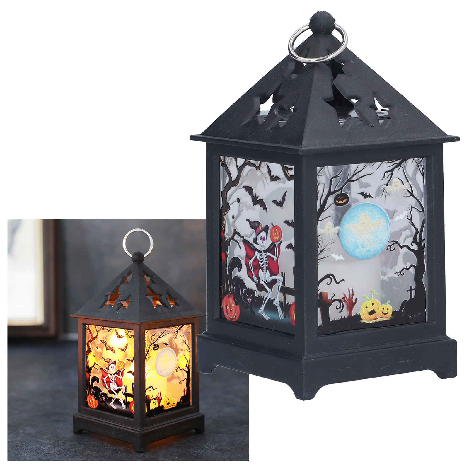 Halloween-dekorations-nachtlicht, Leuchtende Kürbislampe, Led-kürbis Mit Totenkopf, Hexe, Katze, Led-tischlampe, Halloween-schreibtischlampe, Totenkopf