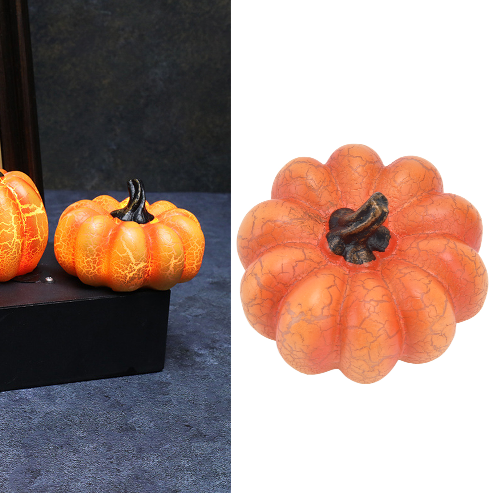 Mini-led-kürbislaterne Für Halloween, Batteriebetrieben, Halloween-kostümaccessoire, Schreibtischdekoration, Flacher C-förmiger Kürbis