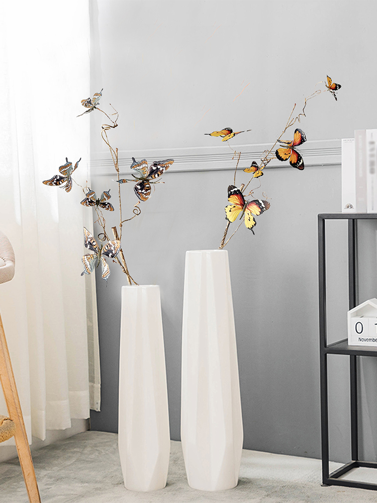 Künstlicher Orangenzweig, Abgestorbener Ast Und Schmetterling / Seidenstoff, Eisendraht / 80 Cm / (4072,