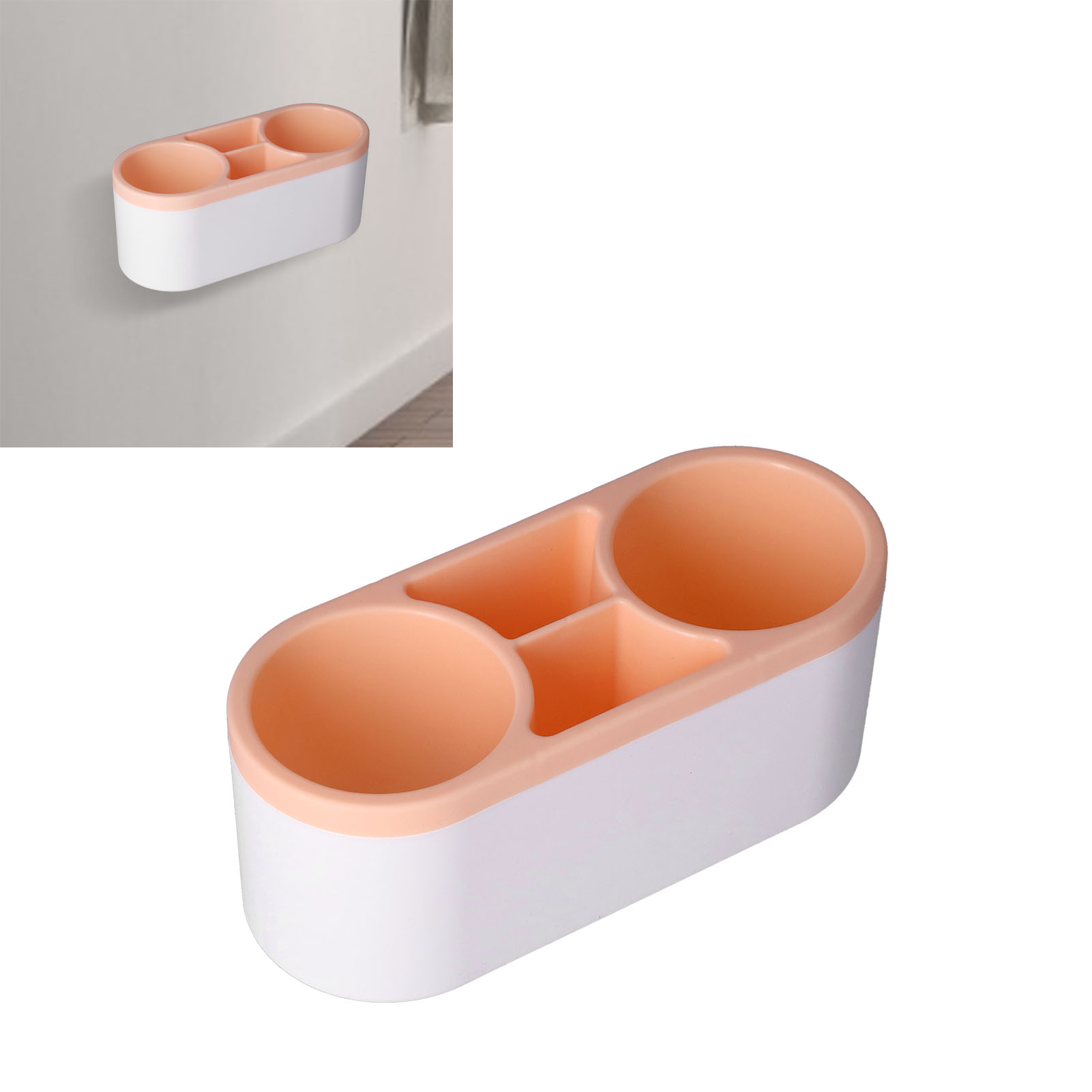 Selbstklebendes Wandregal, Kreativer Saugnapf-haartrocknerhalter, Kammhalter, Badezimmeraccessoires, Orange.